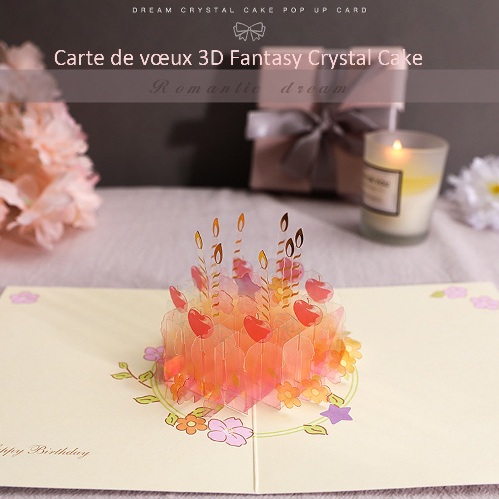 arte de voeux 13x15,5cm carte de vœux tridimensionnelle anniversaire gâteau en cristal carte cadeau haut de gamme carte postale