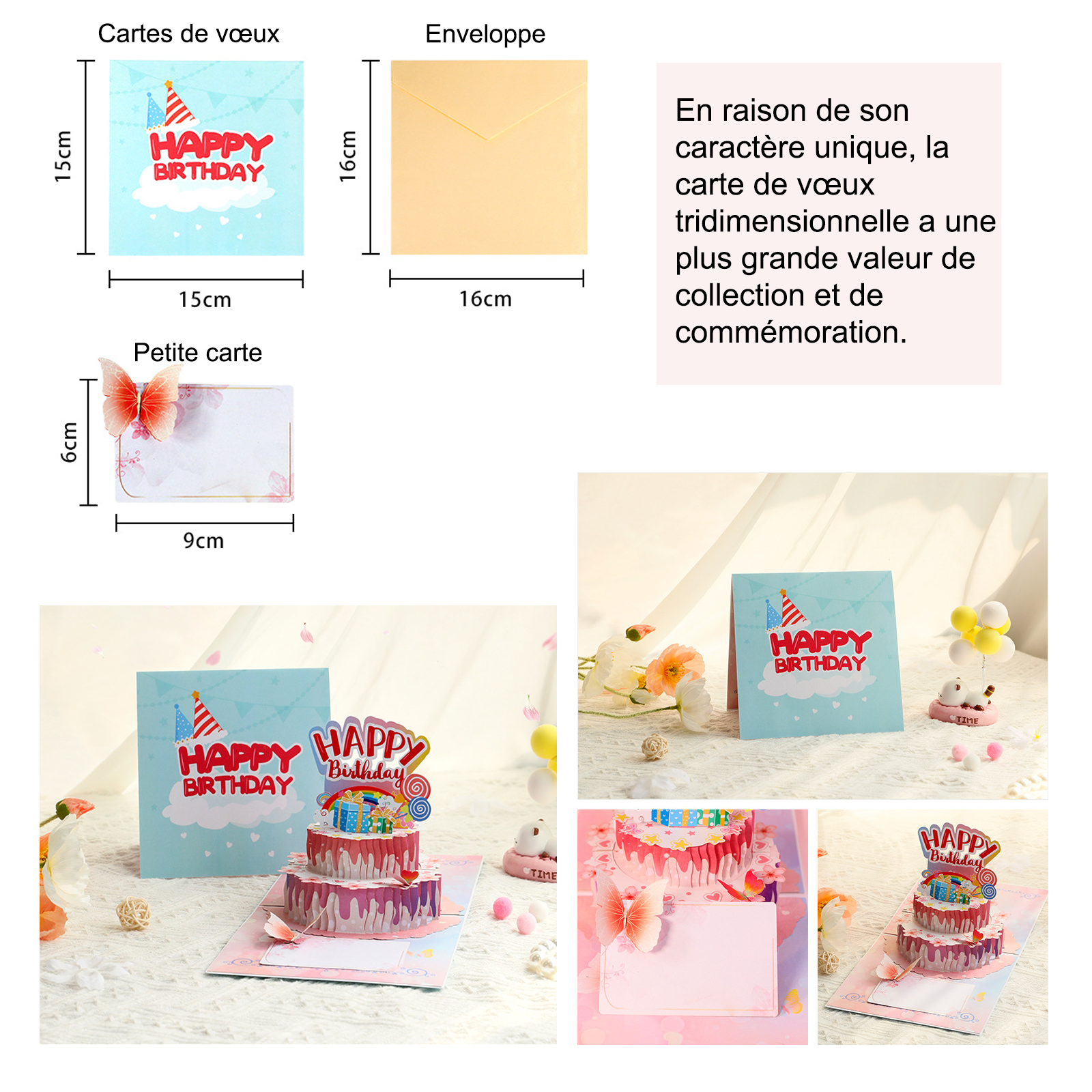 arte de voeux 15x15cm carte d'anniversaire tridimensionnelle gâteau de rêve bonbon sucré carte message de bénédiction carte postale