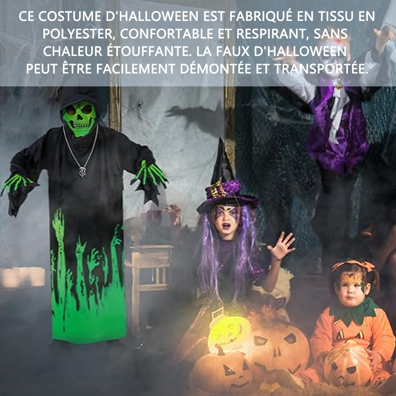 Deguisement faucheuse enfant 130-140cm costume de faucheuse avec gant déguisement squelette deguisement halloween costume faucheur