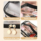 trousse de toilette 80g double couche transparent et visible imperméable avec poignée de transport grande capacité sac à cosmétiques