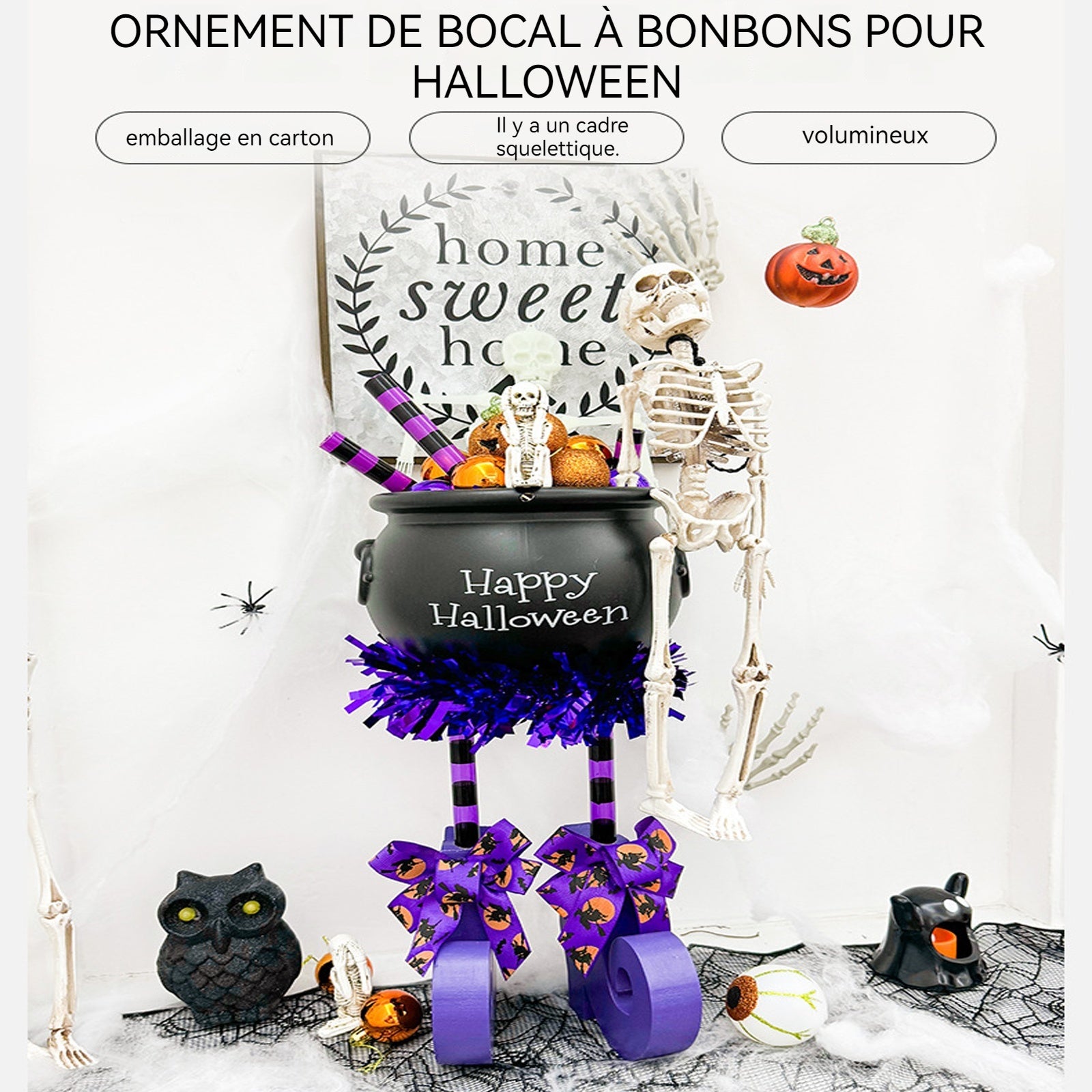 Halloween 60 x 17,5 cm pot de bonbons de sorcière squelette qui brille dans le noir décoration hauteur réglable exterieur decoration