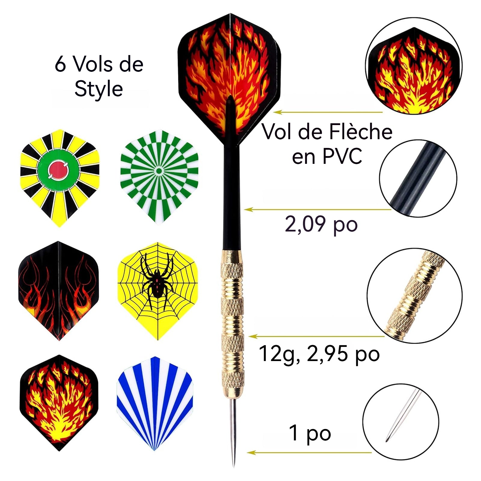 Fléchettes 15 cm Pointe aiguille en acier 6 types de tiges en PVC Convient à tous les joueurs de fléchettes Flechette Pointe Acier
