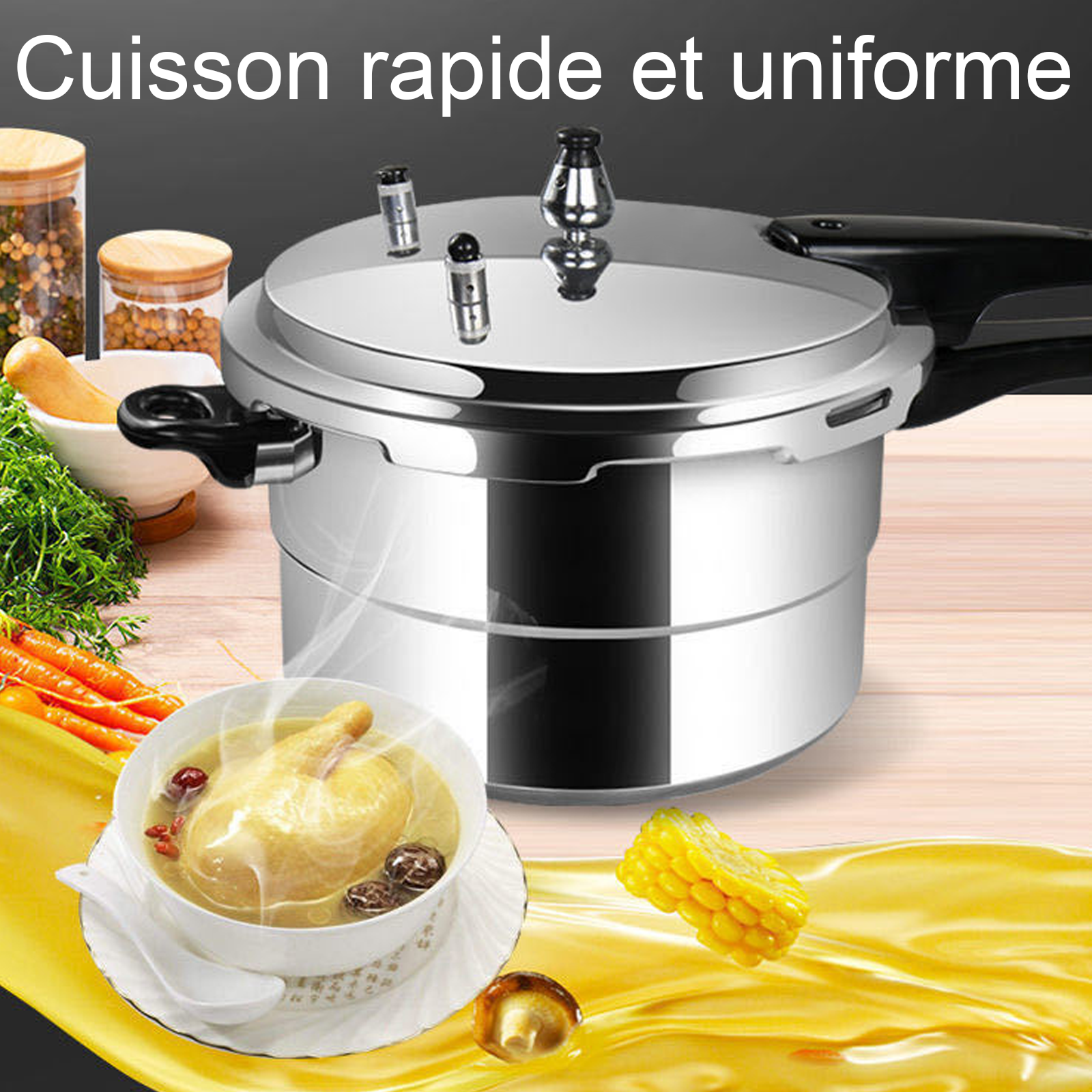 autocuiseur 20x21,5 cm 5L Le pot a une profondeur de 15 cm Large gamme d'utilisations grande capacité, multifonctionnel argent