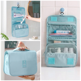 Trousse de toilette 24x9,5x18,5cm grande capacité pour séparer les articles secs et humides crochet de suspension pliable bleu
