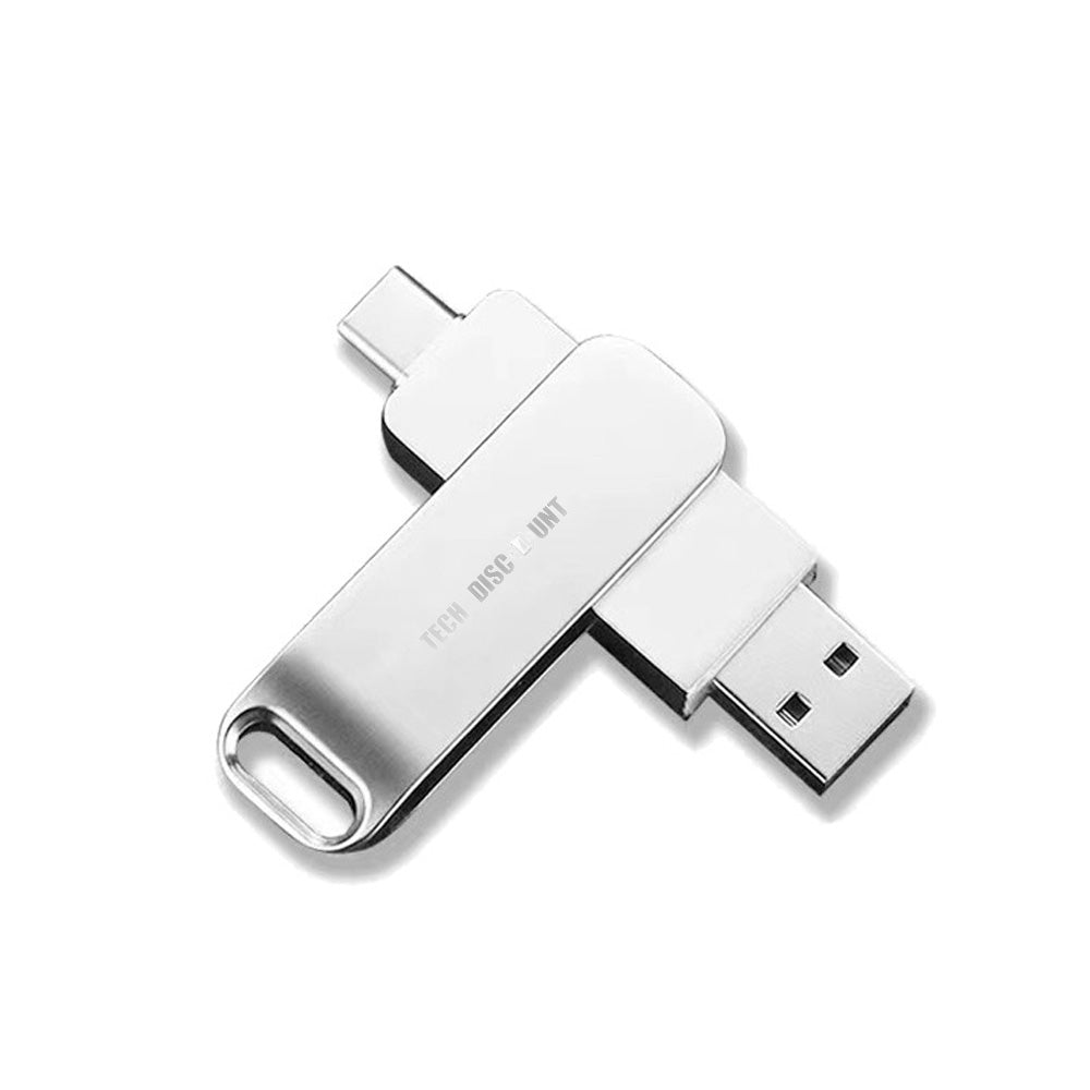 Clé USB3.0 128Go Haute Vitesse pour Interface Type-C Téléphone Mobile PC Smart TV Tablette PC Voiture Stéréo Argent Métallique
