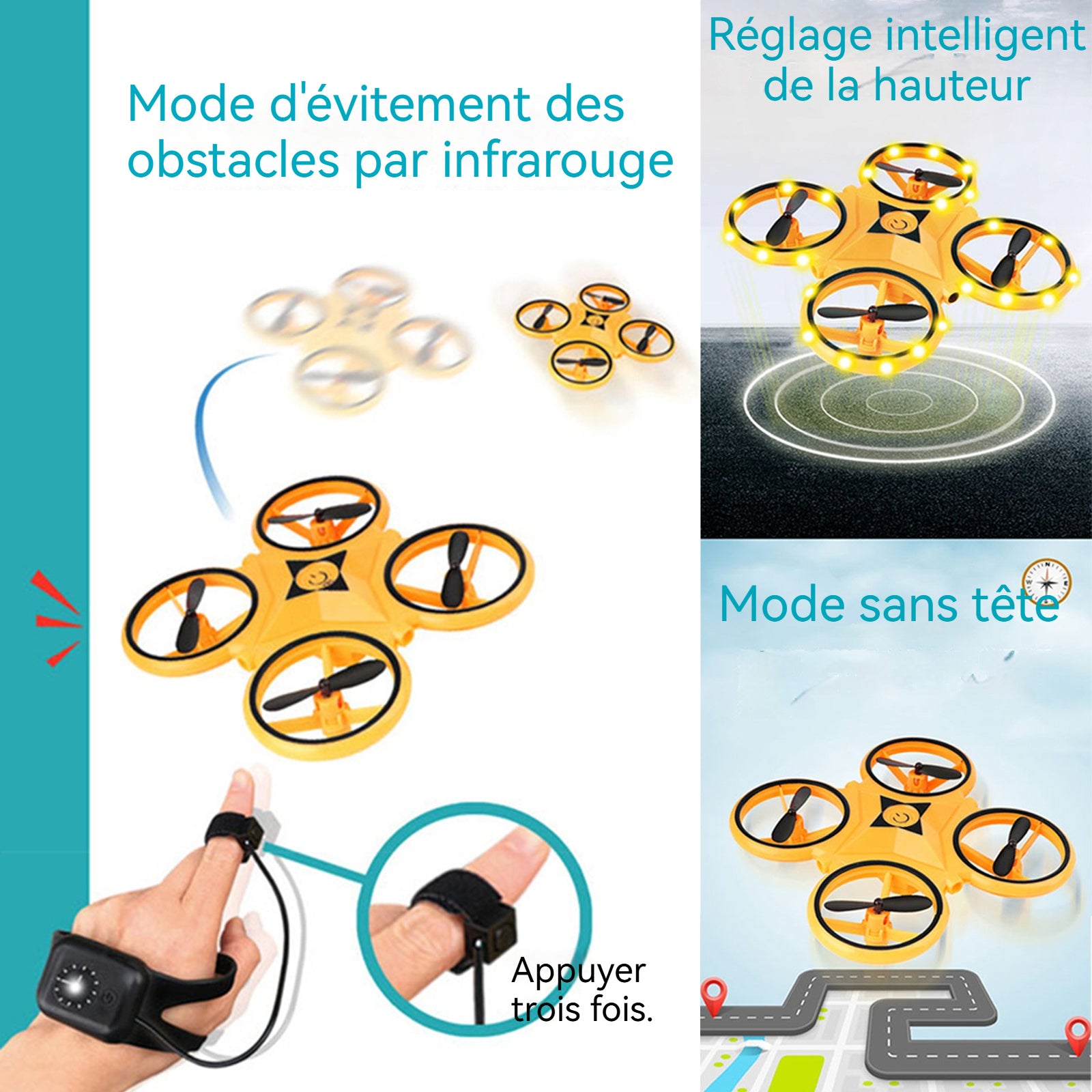 Jouet Volant 2.4ghz remote control 360 degree flip gesture sensor hoverable colourful light watch control  Mini drone pour enfants