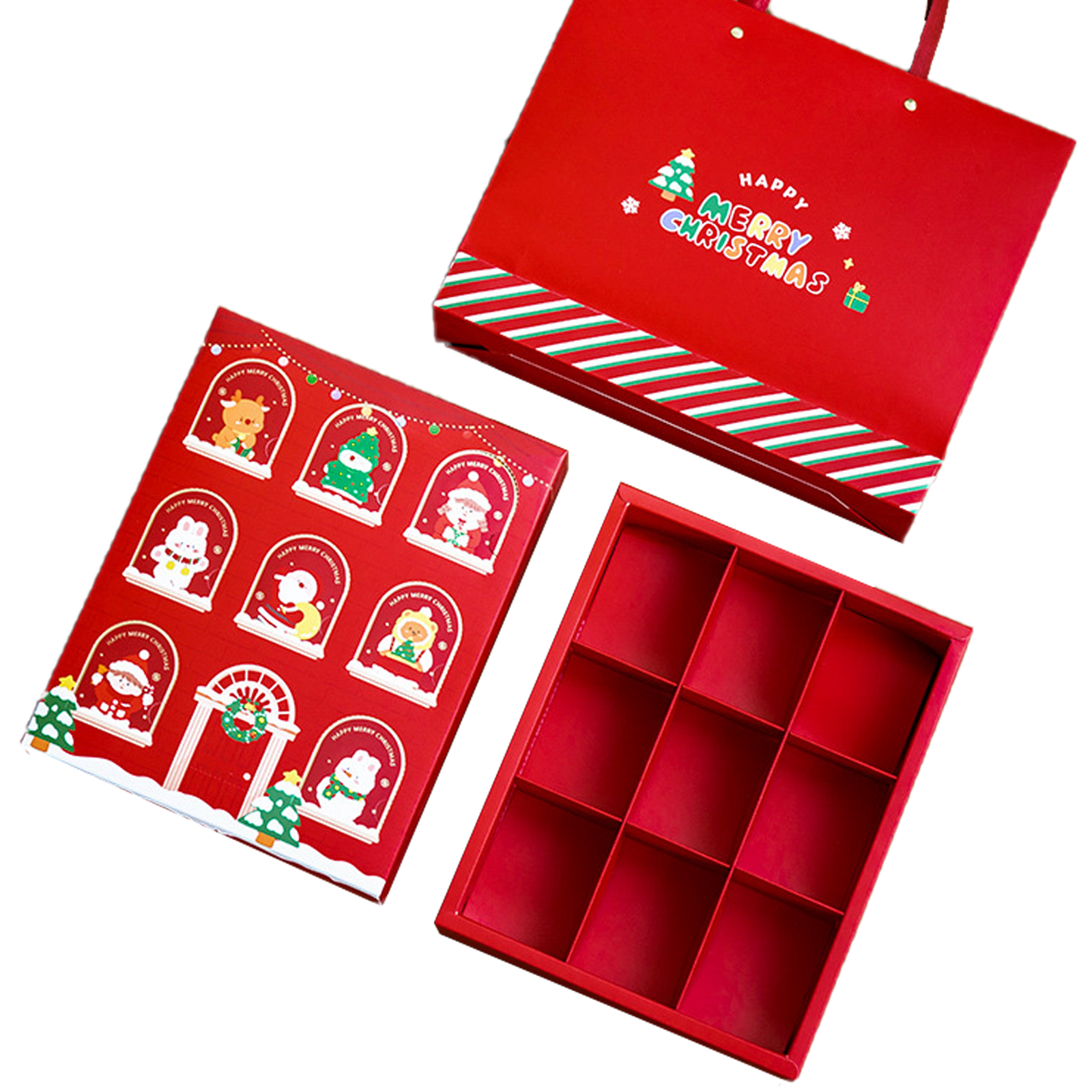 Noël peut placer des cookies et autres cadeaux cadeau de noël boîte aveugle de noël coffret cadeau de noël avec 9 grilles enfants