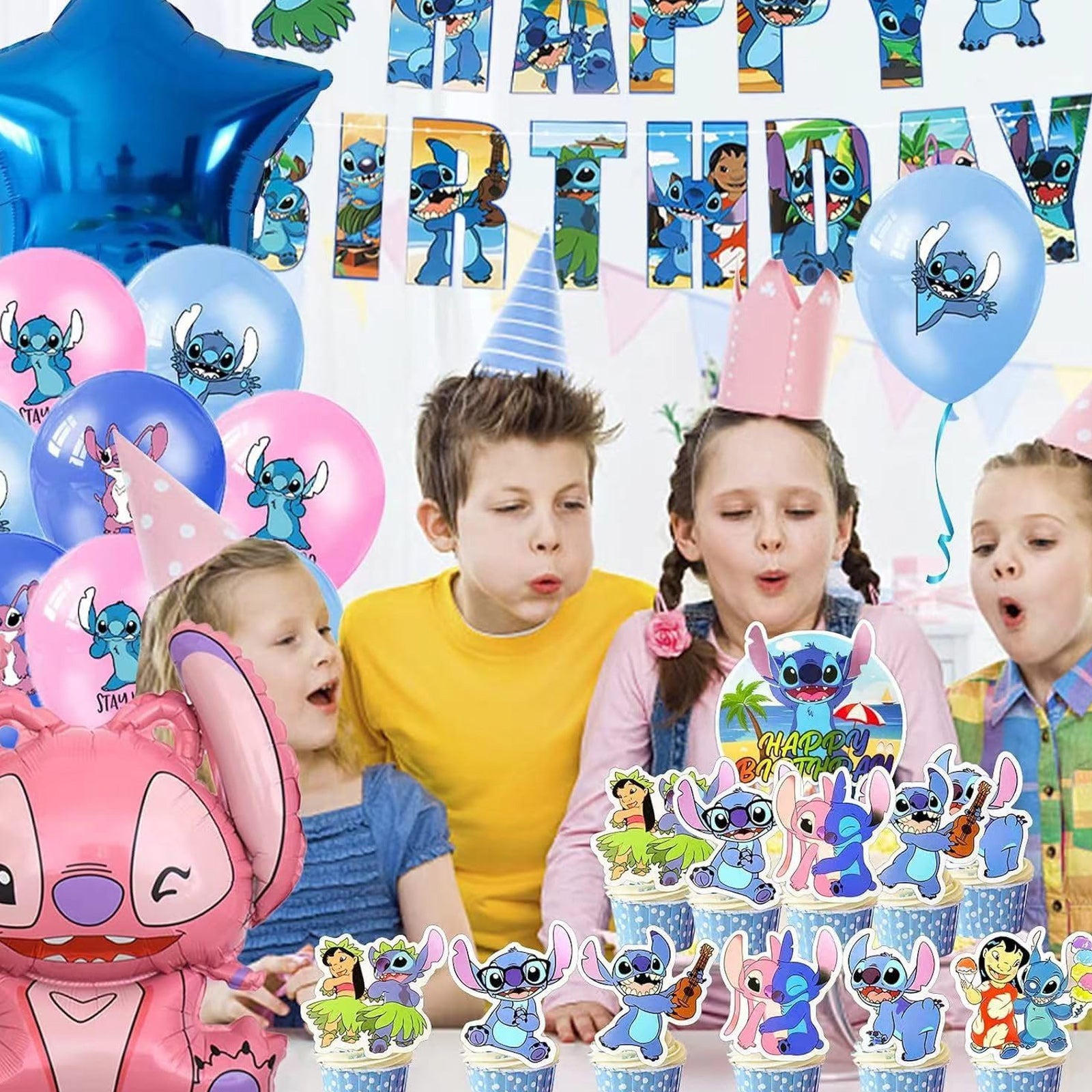 Ballon 39 pcs Décoration de fête à thème de dessin animé pour anniversaire d'enfants drapeau gâteau ballon Décoration de ballons