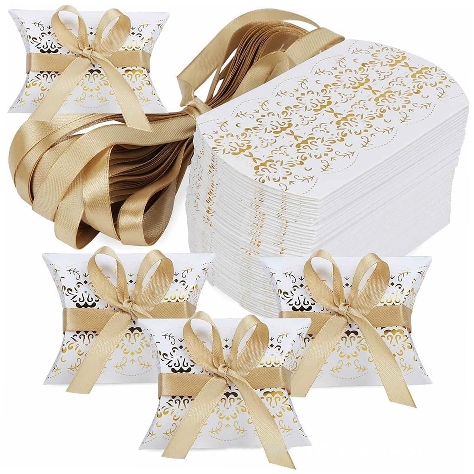 Boîtes cadeaux 9 cm 50 pièces Estampage or et argent Papier Avec ruban Crée une ambiance festive Idéal pour les fêtes Boite dragee