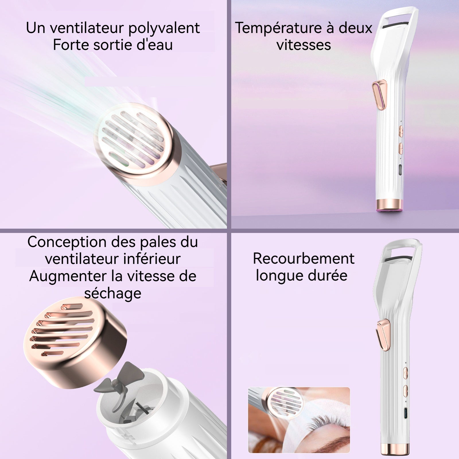 Recourbe Cils Chauffant 300mAH Avec un sèche-cheveux bouclage longue durée adapté à la plupart des formes d'yeux 2 températures