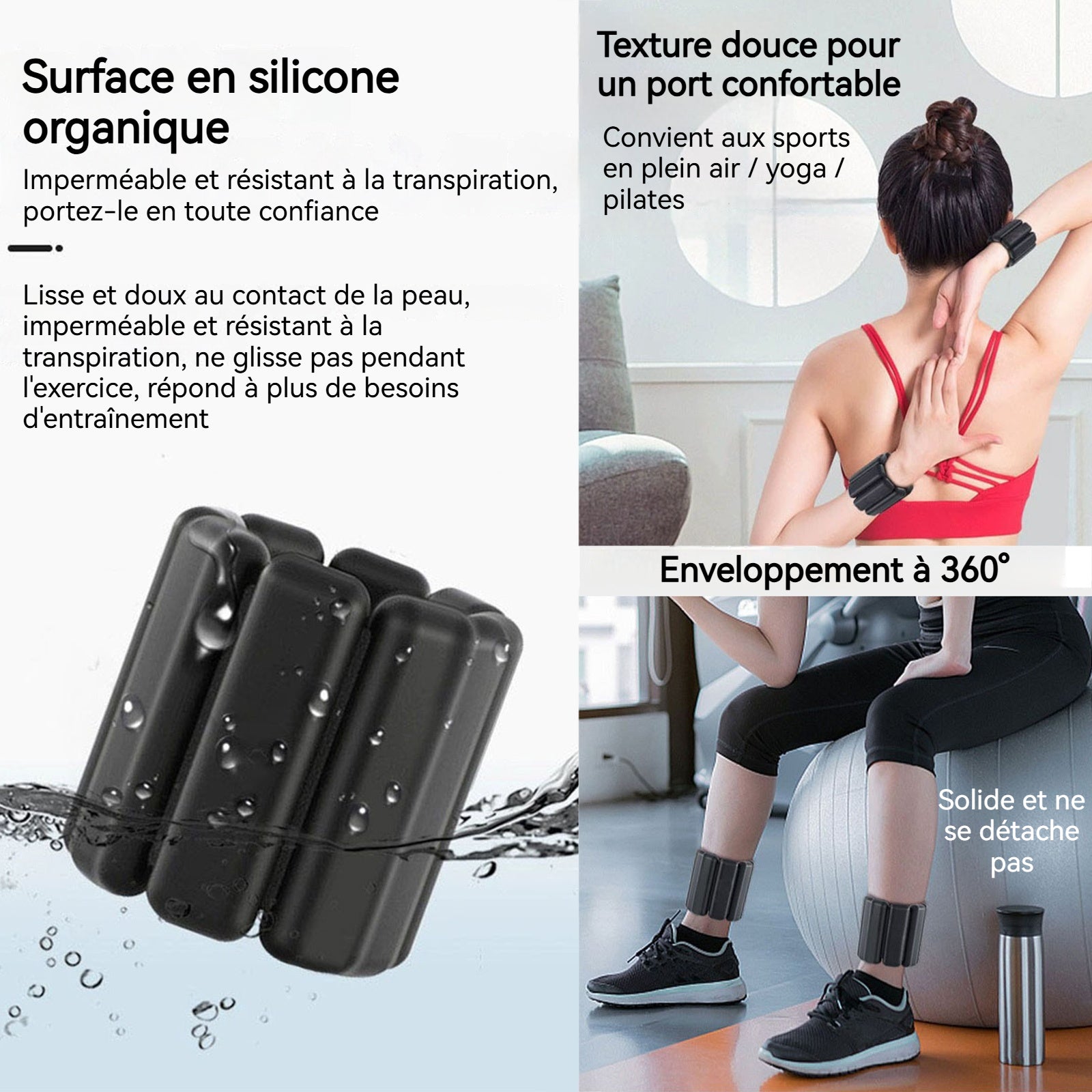 Poids de poignet 2PCS 0,45kg noir pour yoga/course à pied/pilates antidérapant bracelet lesté poids de poignet poids de cheville