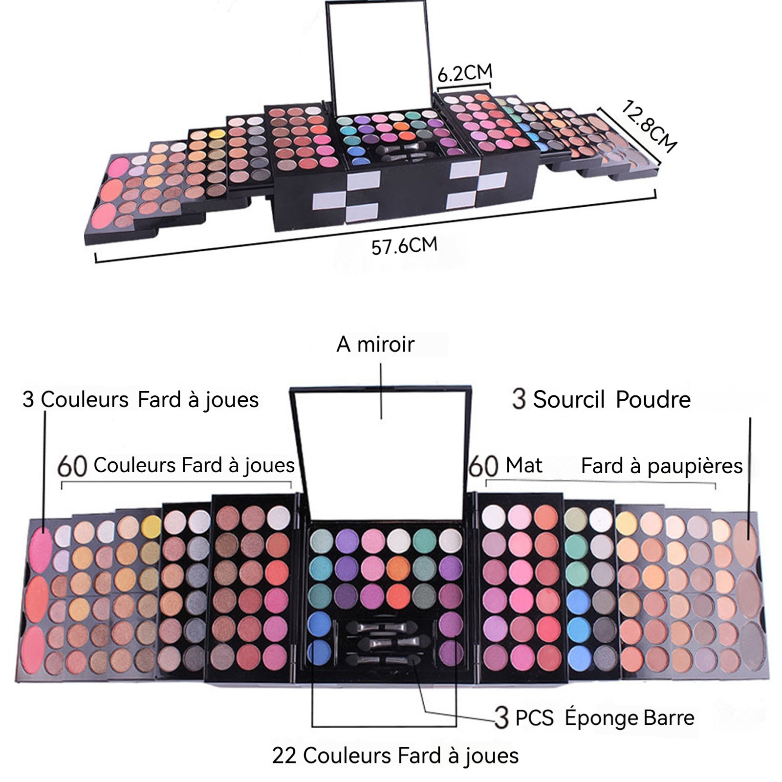 Kit de maquillage 148couleur coffret maquillage pour studio/particulier portable avec blush/poudre à sourcils/fard à paupières