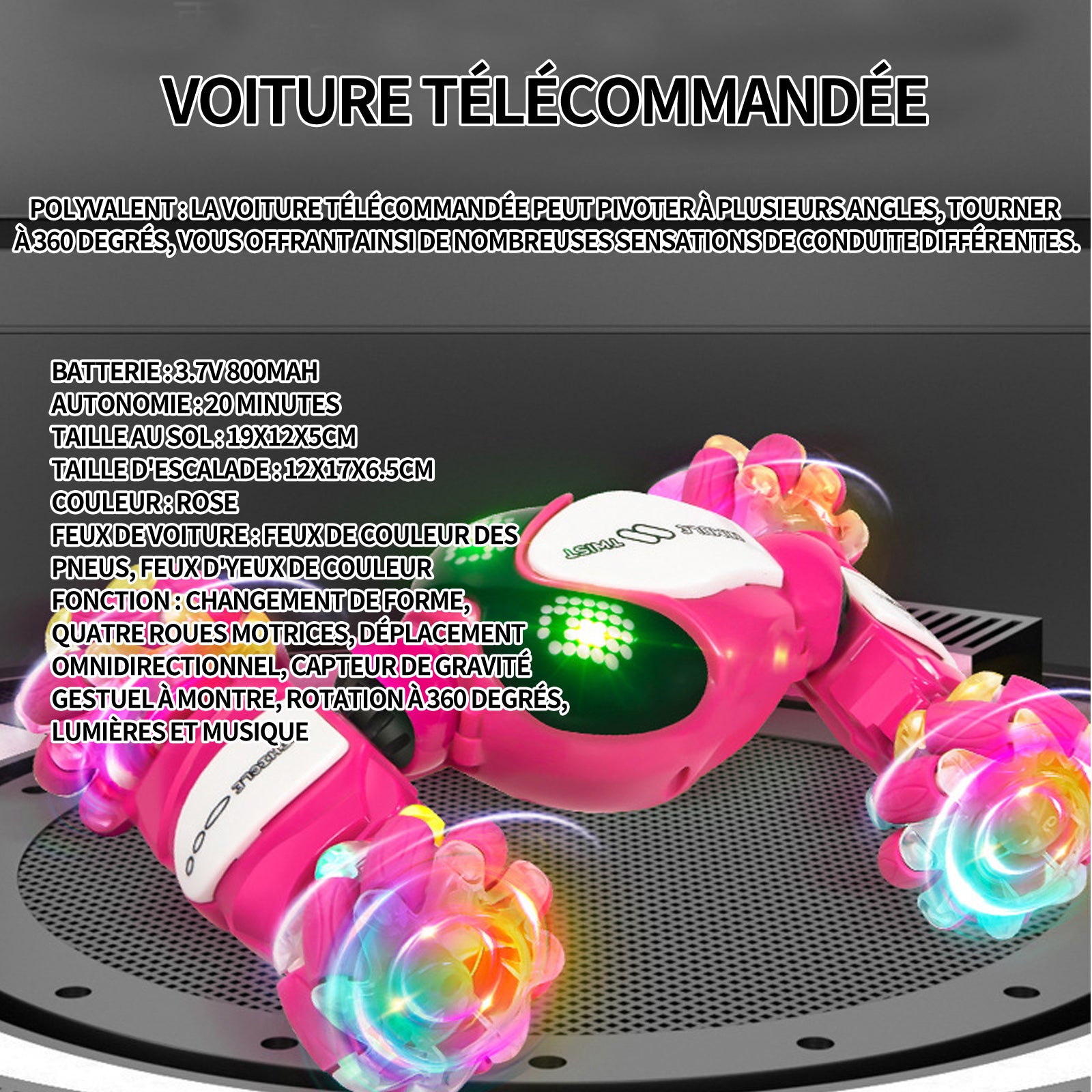 Voiture télécommandée 2.4GHz 4WD stunt car avec contrôle gestuel et effets lumineux voiture telecommandé tout terrain pour enfant