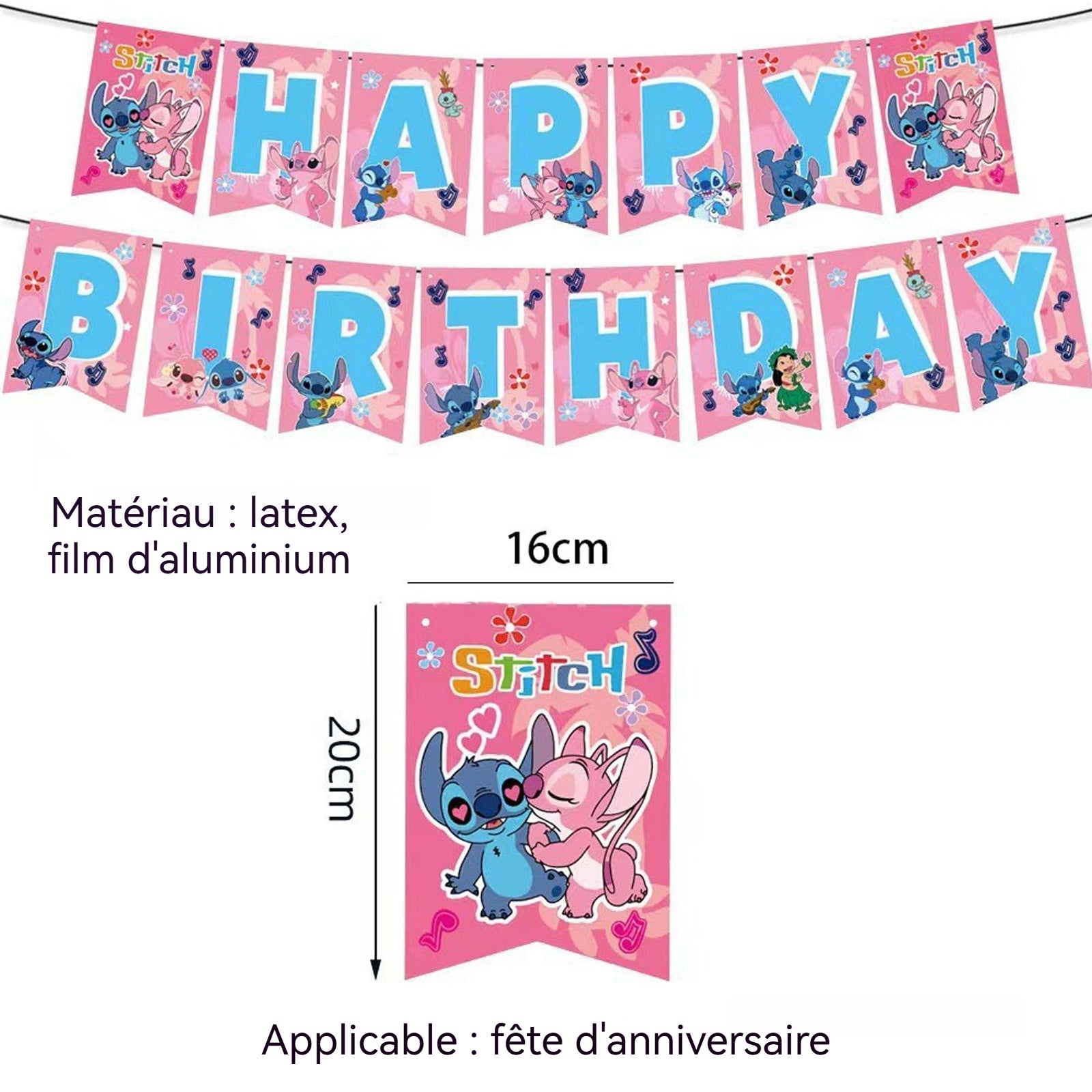 Ballon 67PCS nappe de fête à thème pink stitch gâteau d'anniversaire en forme de drapeau décoration de fête d'anniversaire rose