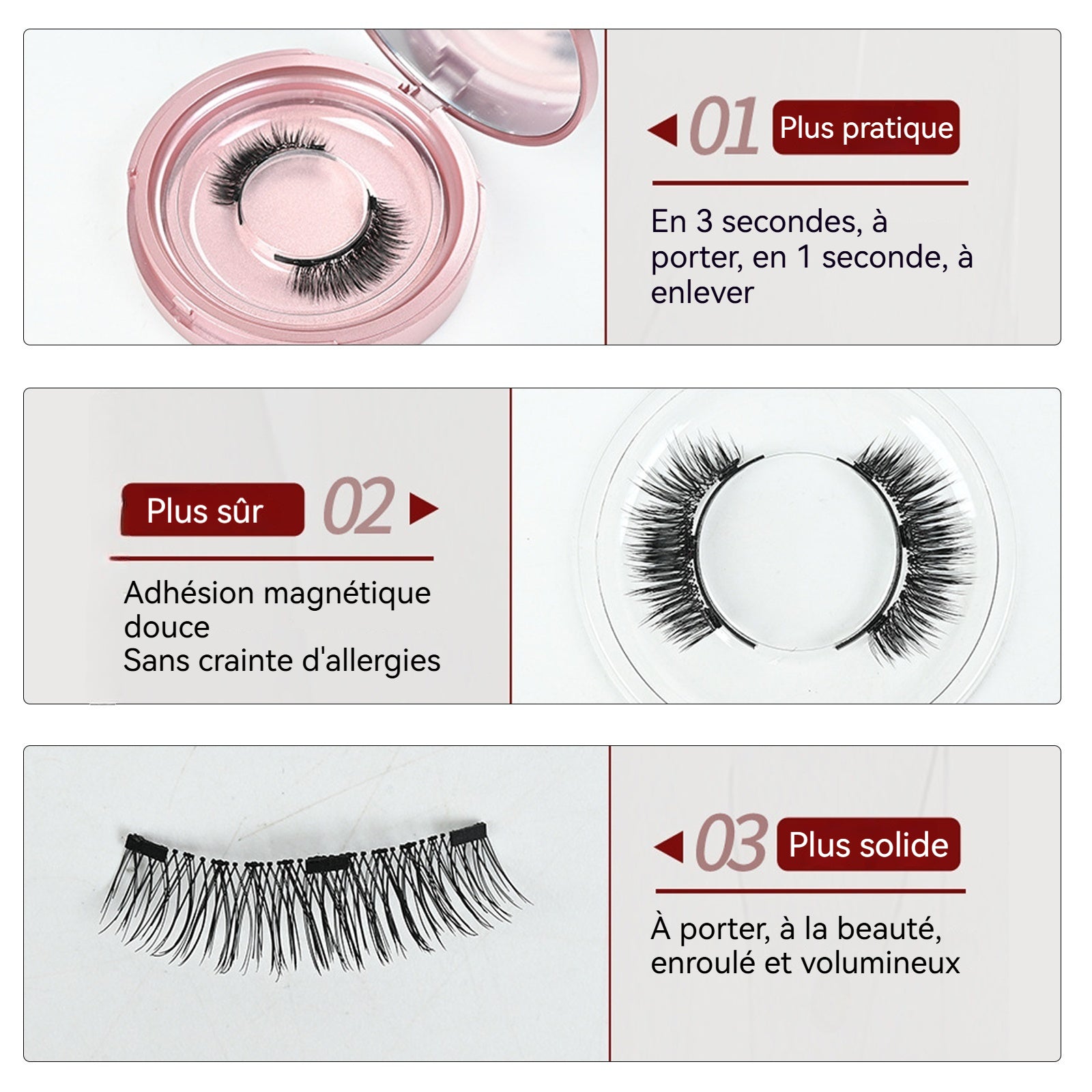 Faux cils 12 mm magnetique avec boîte de rangement et miroir épais naturel réutilisables matériaux naturels cils magnetique portable
