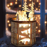 Calendrier de l'avent 24 numéros 20x18x32.5cm ensemble de scène de village de l'avent de noël en bois livré avec des effets musicaux