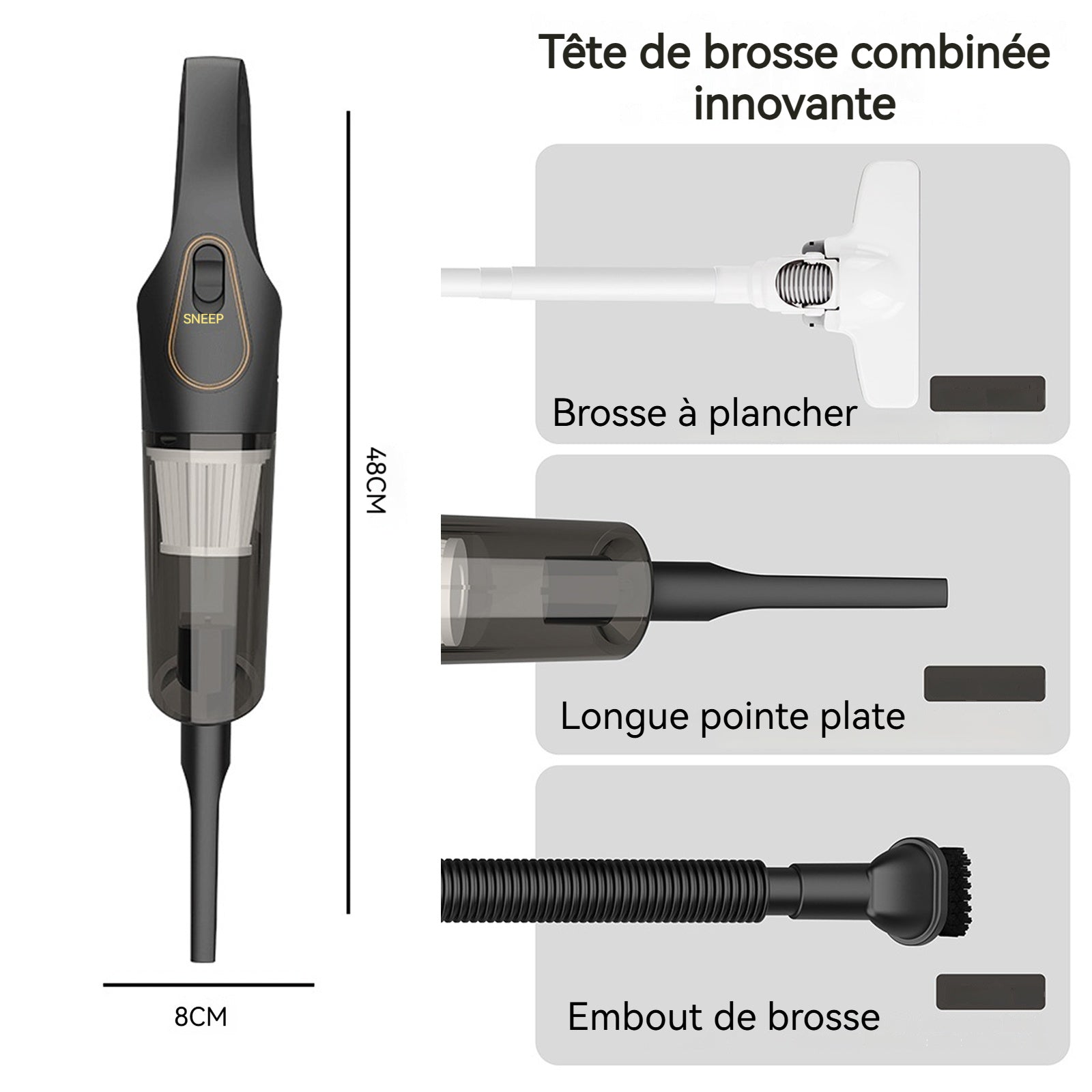 Aspirateur vertical sans fil 120w 2000 mah 10 kpa 260 ml 3ème vitesse longue durée de vie de la batterie léger et facile à tenir