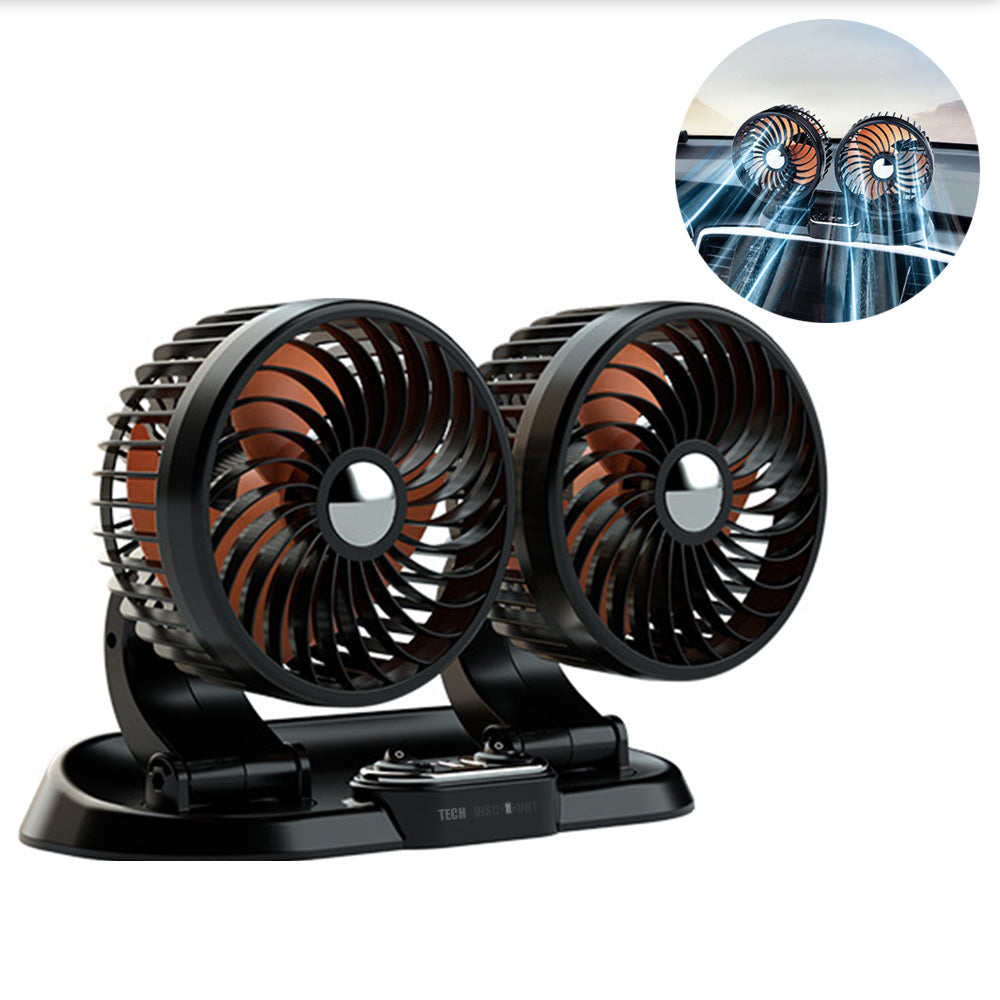 Ventilateur électrique dans la voiture Réglage à deux vitesses  Rotation à 360 degrés Chargeur double port Ventilateur à double tête