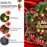 Couronne de Noël 40cm Guirlande de Noël Lumineuse Décoration de Noël pour Porte d'entrée Festival de Noël Décoration de la Maison