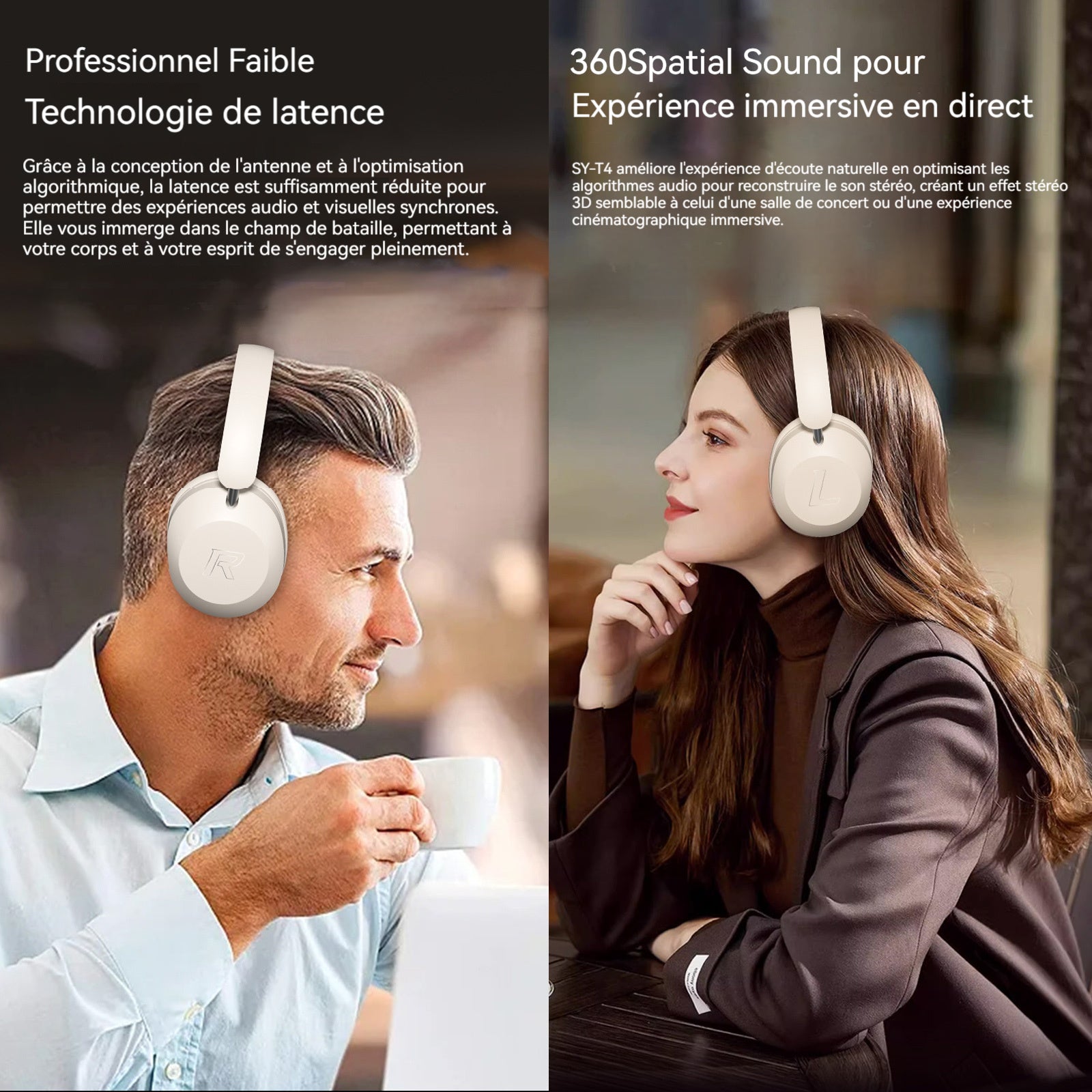 Casque anti bruit adulte 300mah bluetooth 5.3 rotatif et pliable casque bluetooth sans fil avec microphone intégré et support TF