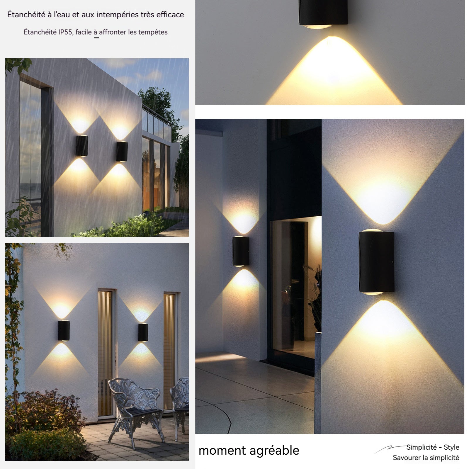 Applique murale tête double en aluminium 6w étanche lumière chaude pour intérieure et extérieure lumières de jardin lumières LED