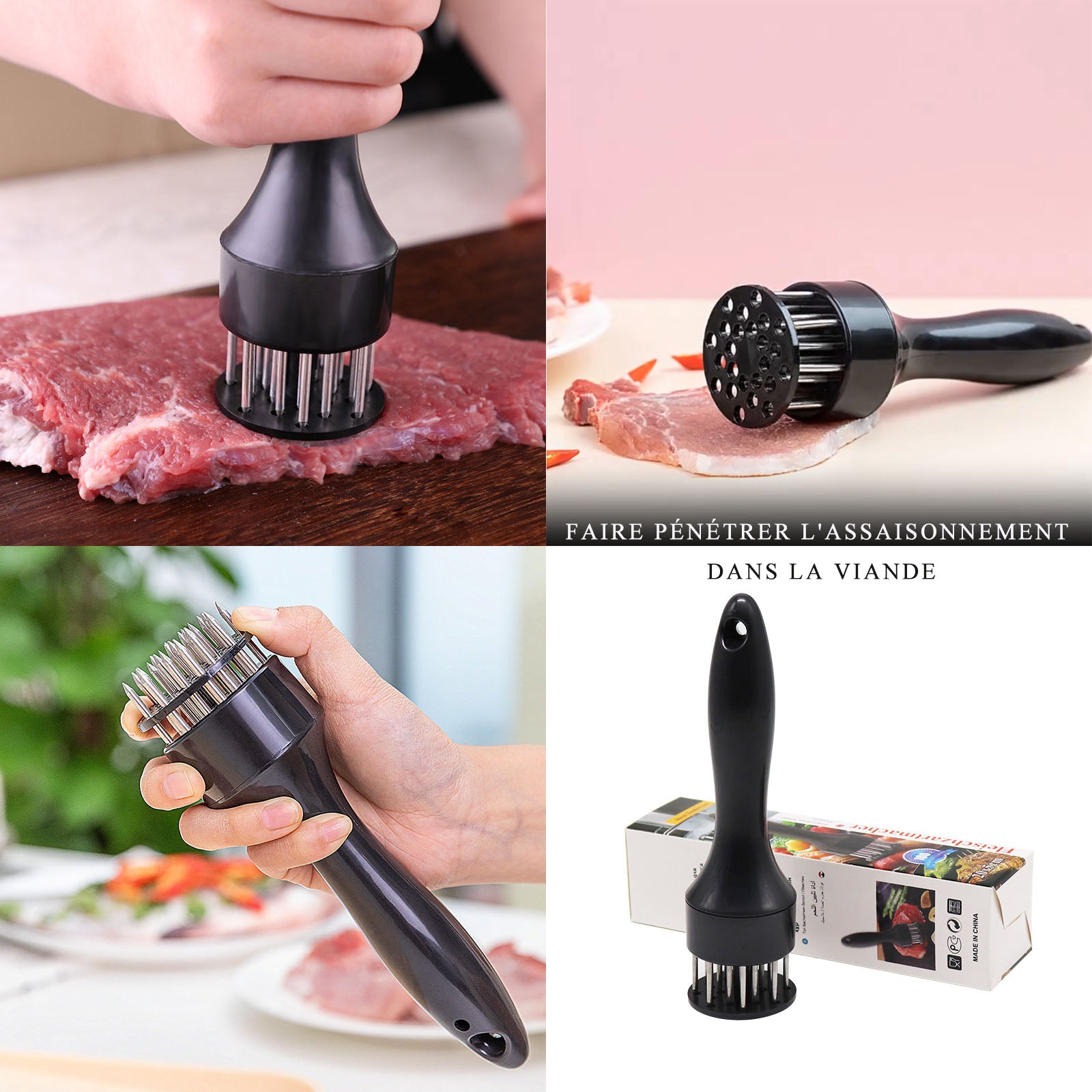 Attendrisseur de viande 3 pcs marteau à viande en aiguille à viande en acier inoxydable marteau à steak attendrisseur à viande