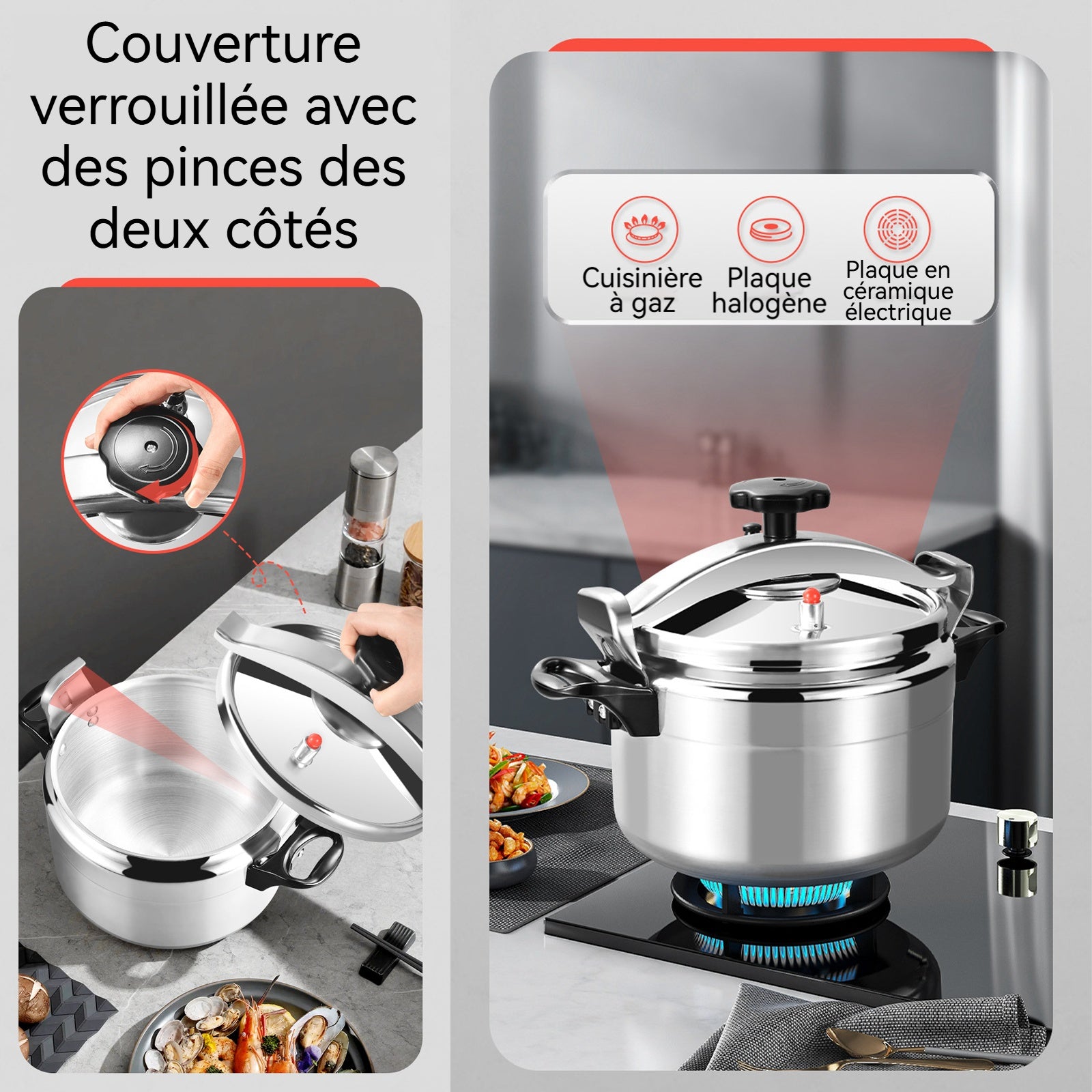 autocuiseur 5L 23x23x18.4cm 1.8kg Alliage d'aluminium épaissi protection limitant la pression ouverture et fermeture rotatives