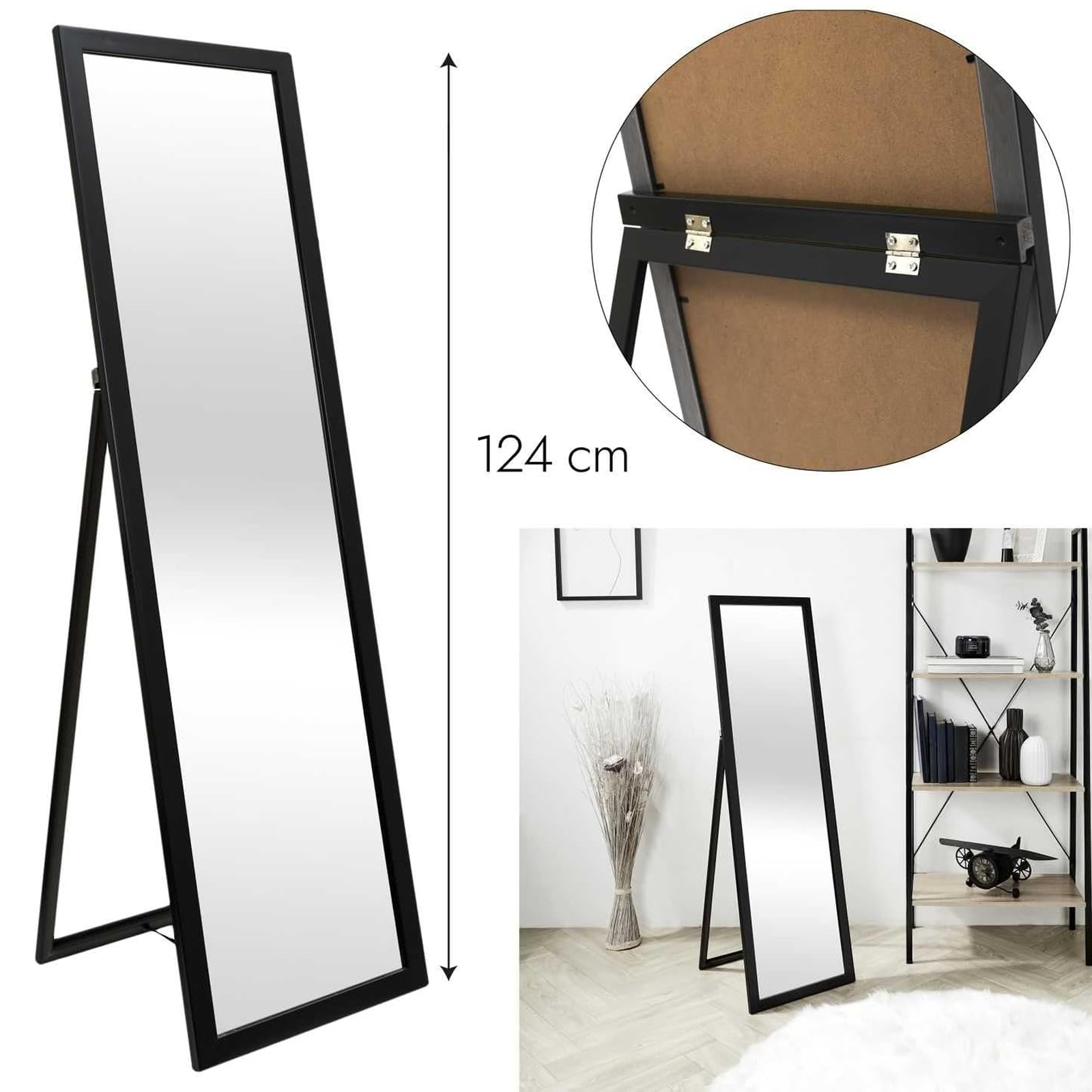 Miroir sur pied 124.8 x 34.8 x 3 cm miroir pleine longueur Miroir pleine longueur miroir de sol mural miroir de chambre à coucher
