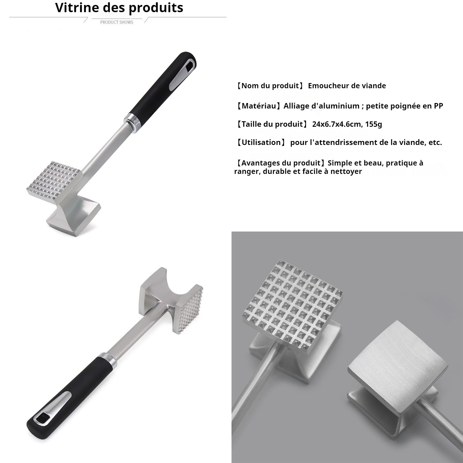 Attendrisseur de viande 2 pcs marteau à viande en aiguille à viande en acier inoxydable marteau à steak attendrisseur à viande