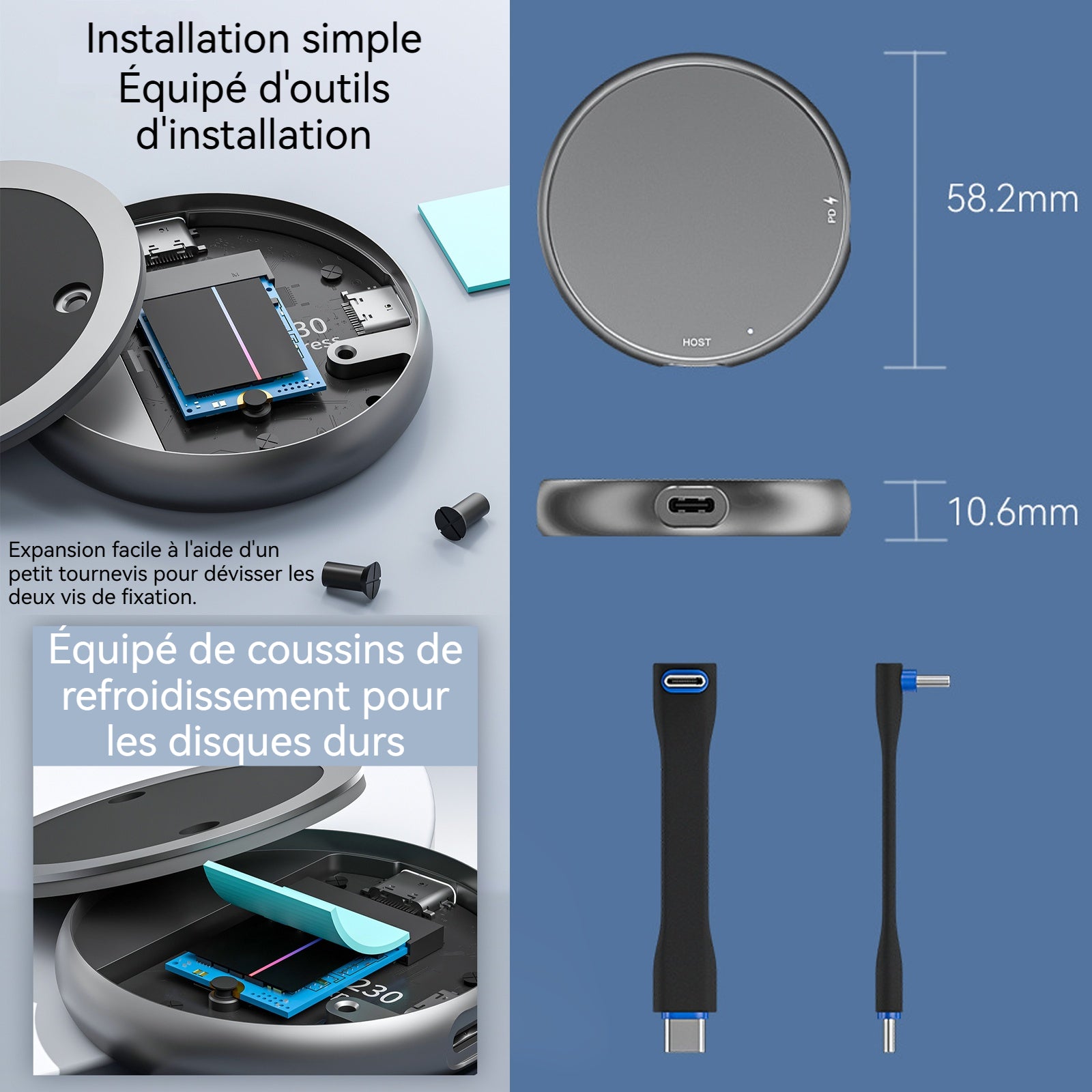 Boîtier ssd nvme m2 10gbps avec fonction chargeur magnétique 100w adaptateur de boîtier portable boîtier de disque pour 2203