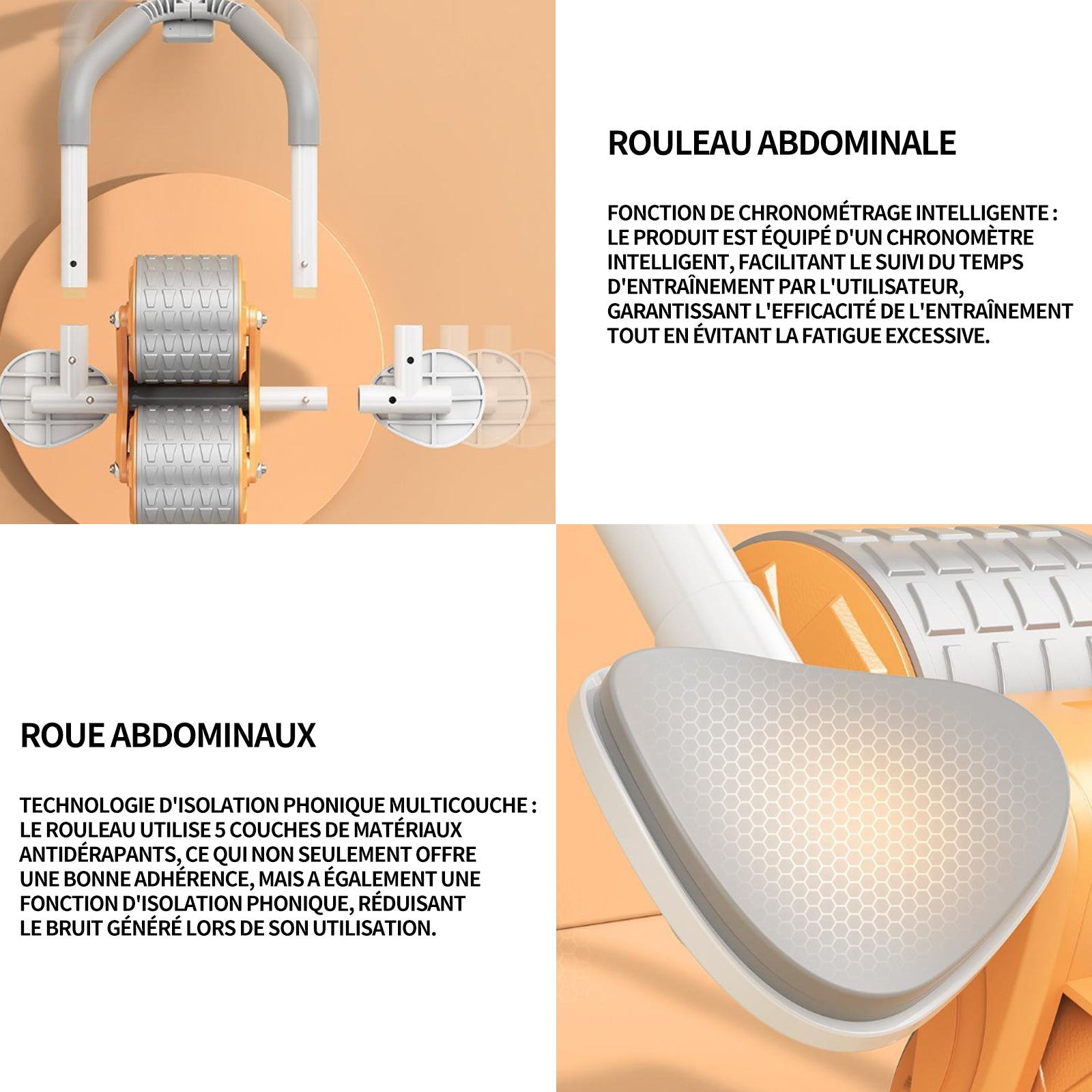 Roue abdominale plank ab pour core trainer roue abdominale à rebond automatique rouleau 4d avec support de coude comprend un tapis