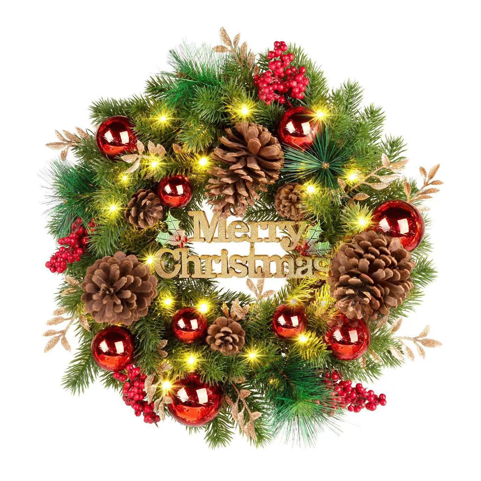 Couronne de Noël 40cm Guirlande de Noël Lumineuse Décoration de Noël pour Porte d'entrée Festival de Noël Décoration de la Maison