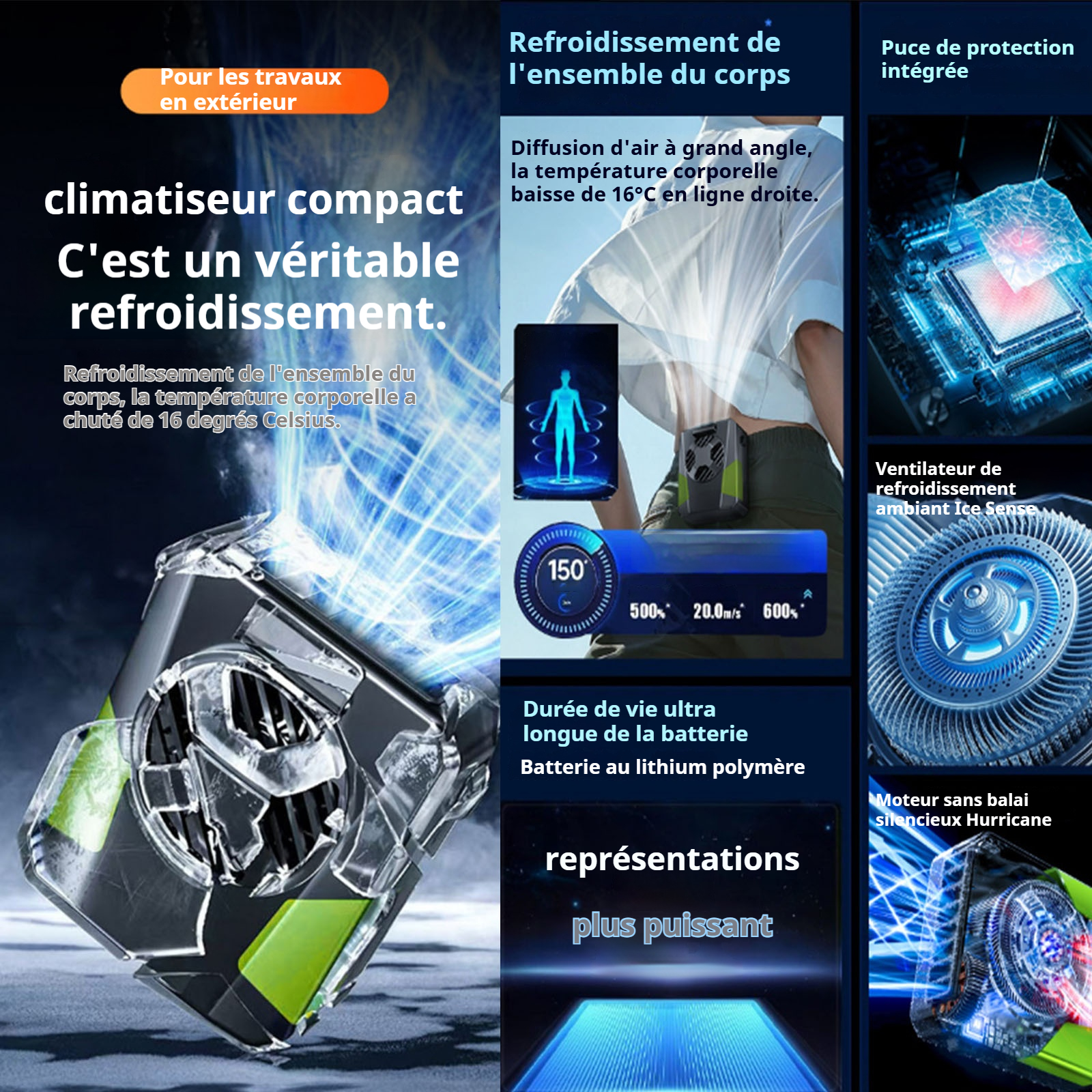 Ventilateur de table 4000mAh 5300rpm ventilateur de bureau puissant portable avec lumière 3 vitesses pour l'extérieur camping