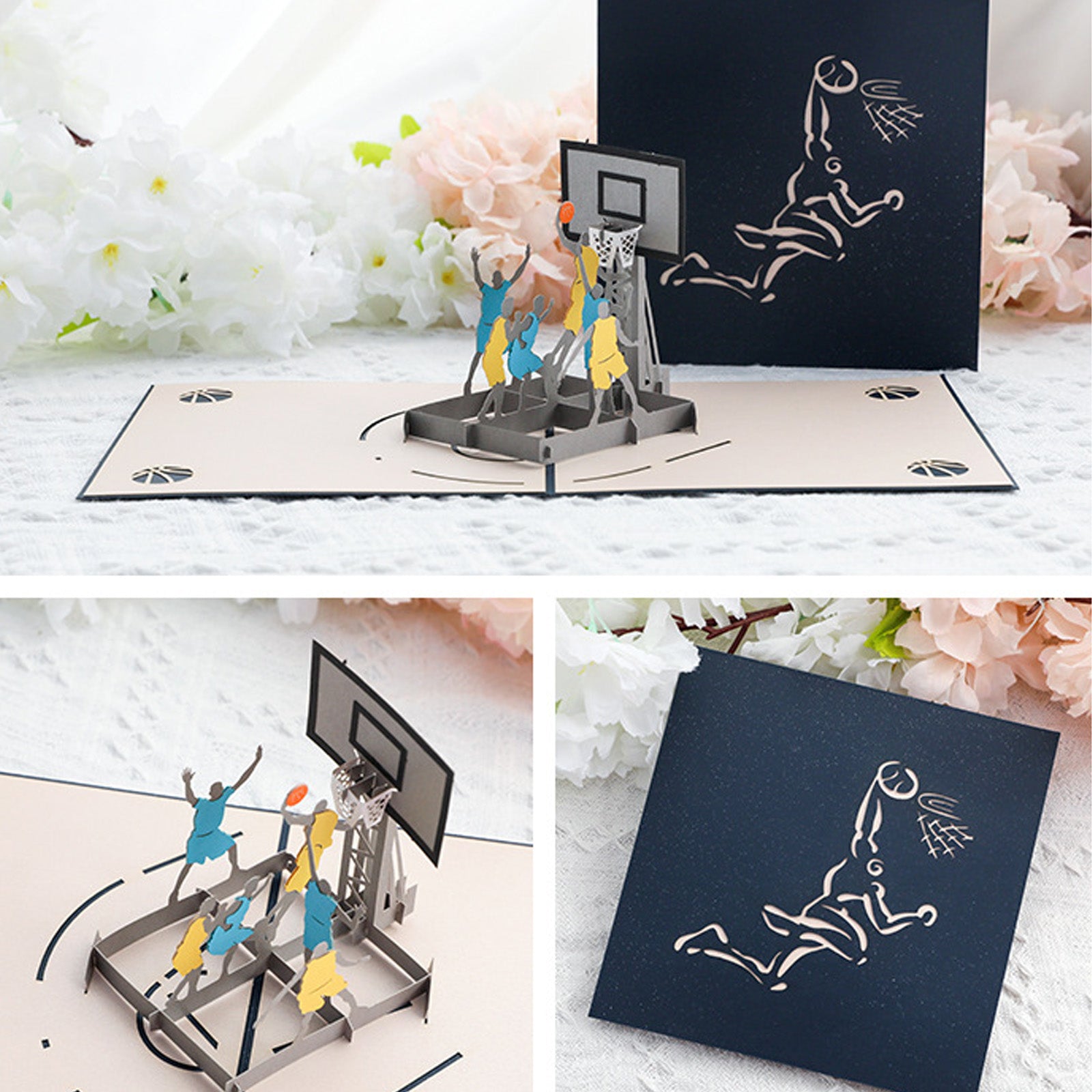 arte de voeux 15x15cm carte de vœux tridimensionnelle basket-ball sport sculpture en papier message de bénédiction carte postale