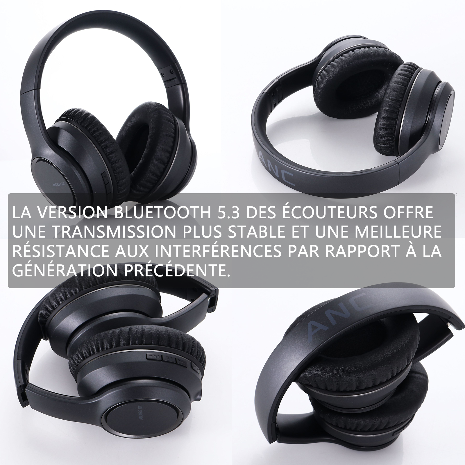Casque anti bruit adulte 400mah bluetooth 5,3 autonomie de 22 h monté sur la tête 3D stéréo pliables casque bluetooth sans fil