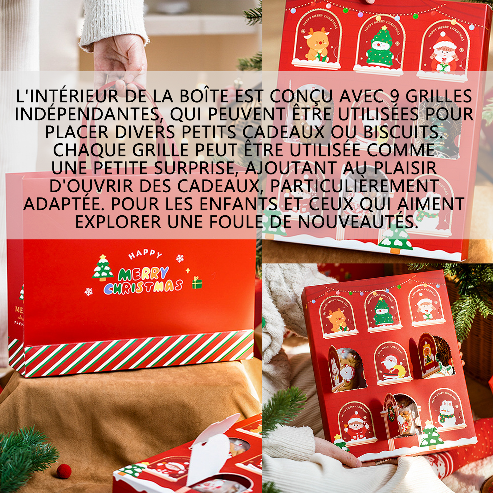 Noël peut placer des cookies et autres cadeaux cadeau de noël boîte aveugle de noël coffret cadeau de noël avec 9 grilles enfants