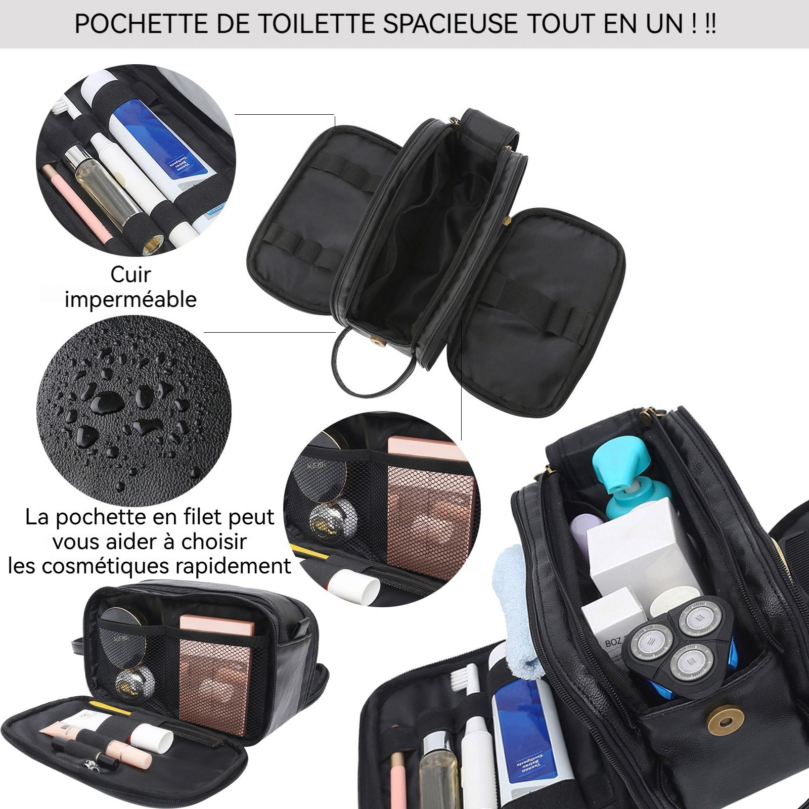 Trousse de toilette 26.5x15x16CM grande capacité Imperméable suspendu trousse de maquillage étanche sac voyage organisateur pratique