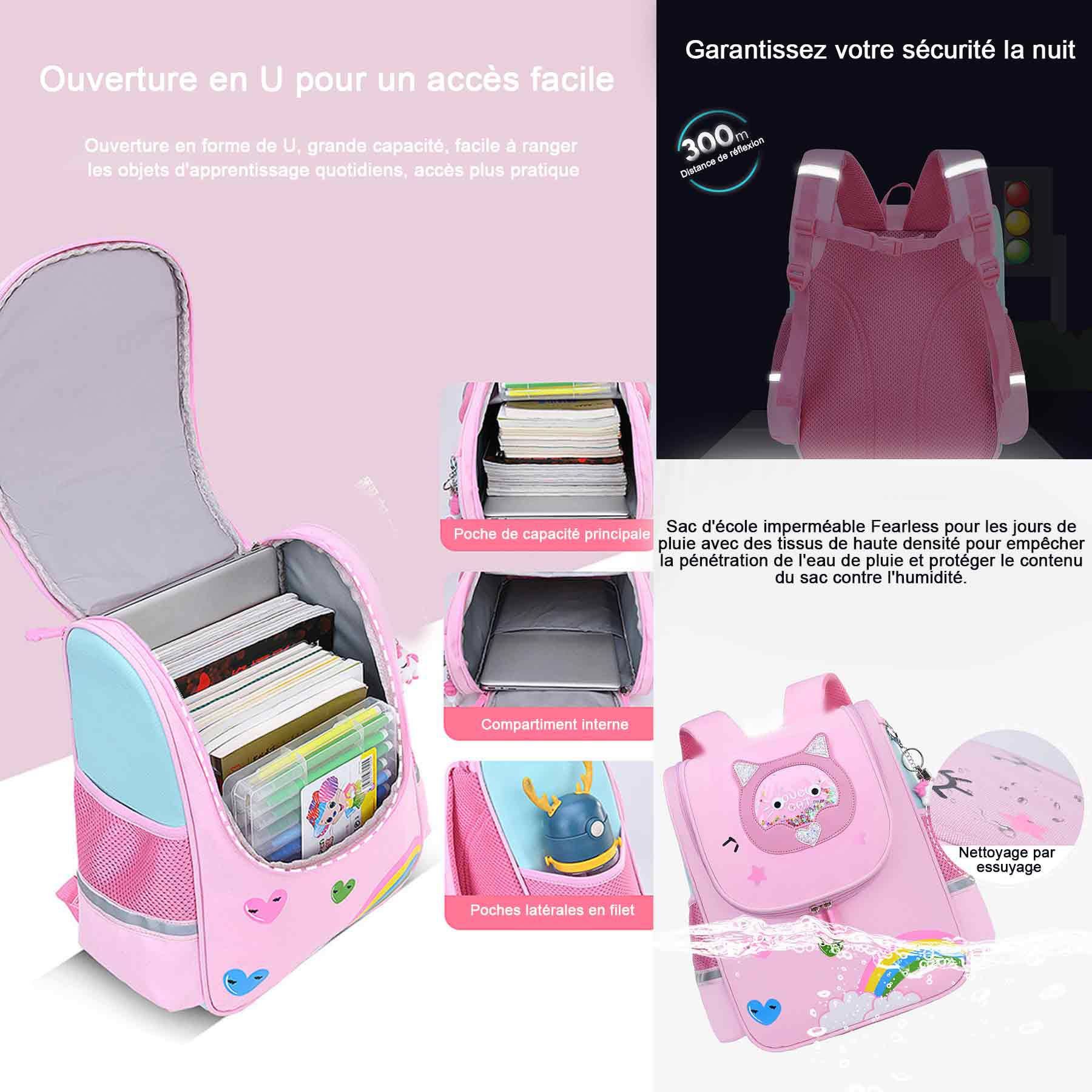 artable 31 x 24 cm enfants style animal mignon cartable maternelle fille pour enfant léger et imperméable convient pour 3 à 6 ans