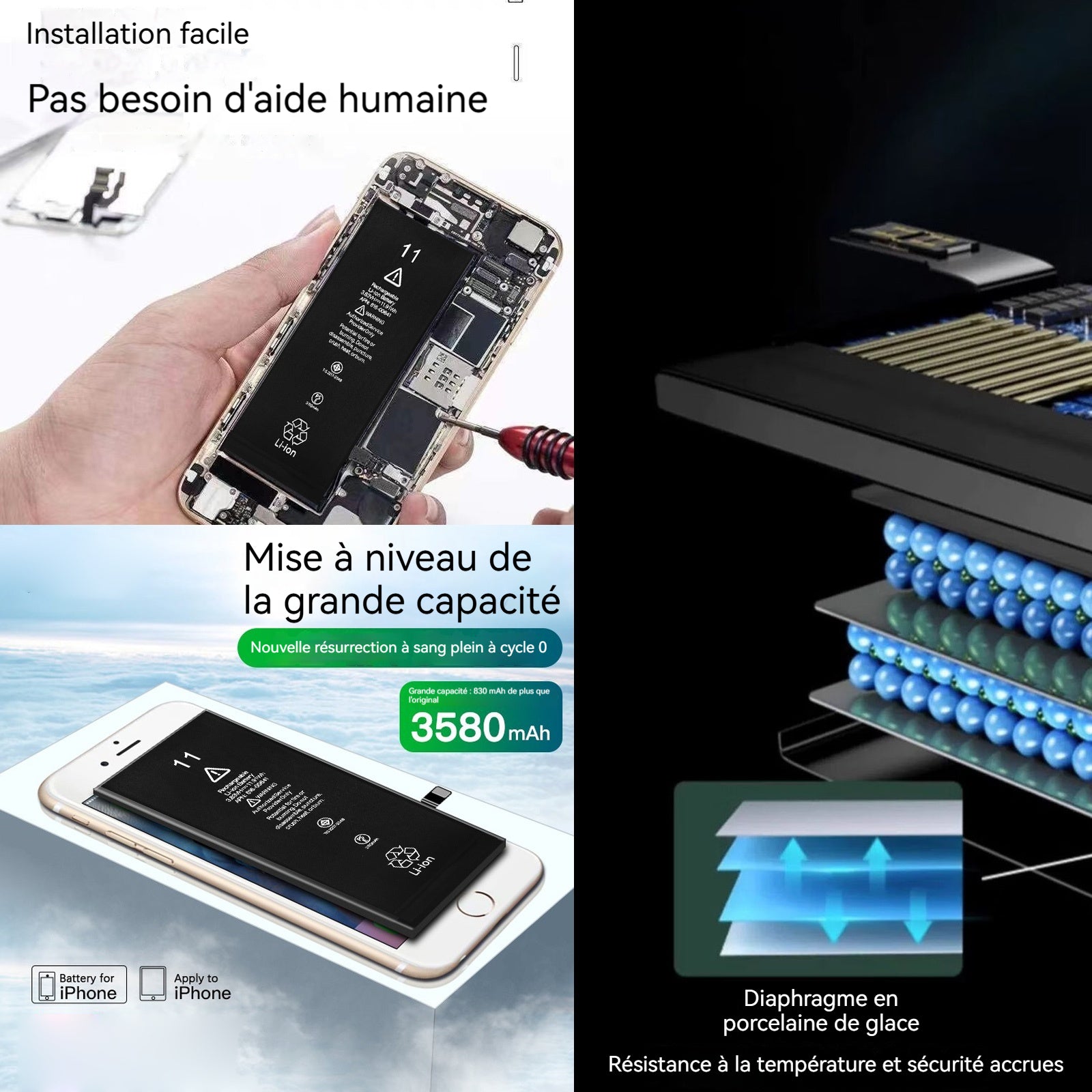 Batterie pour iPhone 11 3110 mAh Batterie Premium de Remplacement Identique à l'Original avec Kit Outils Professionnels et adhésif