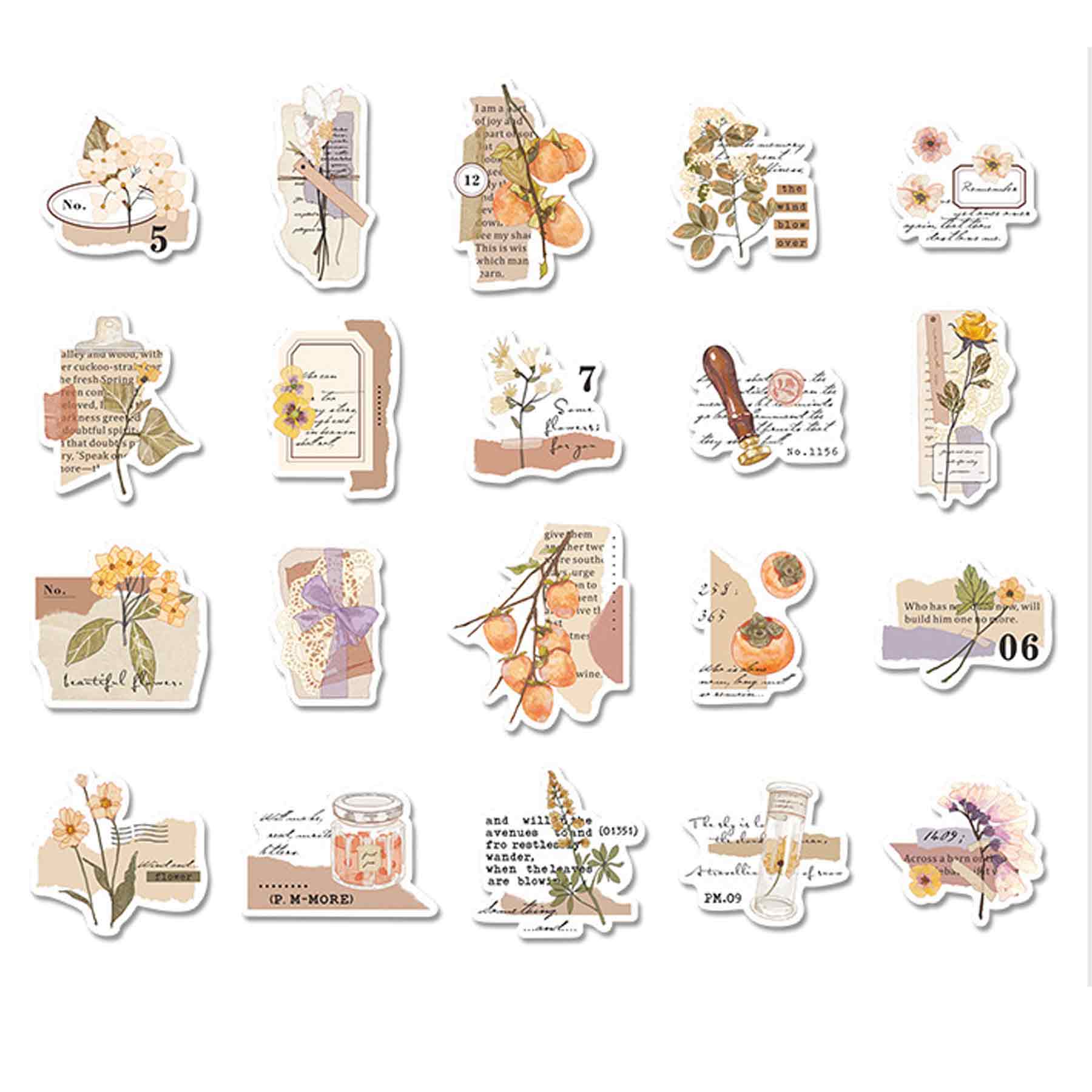 Autocollants 40 feuilles stickers scrapbooking vintage exquis album photo carnet déco autocollants pour les mains fleurs botaniques