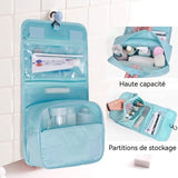 Trousse de toilette 24x9,5x18,5cm grande capacité pour séparer les articles secs et humides crochet de suspension pliable bleu