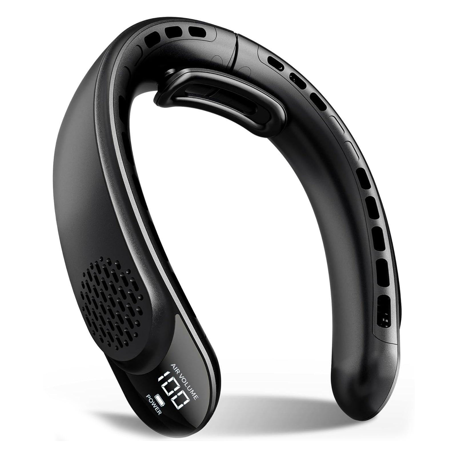 Ventilateur de cou sans fil 4000mah noir 4800rpm-7300rpm 3 vitesses réglables avec affichage numérique réglable éventail de cou