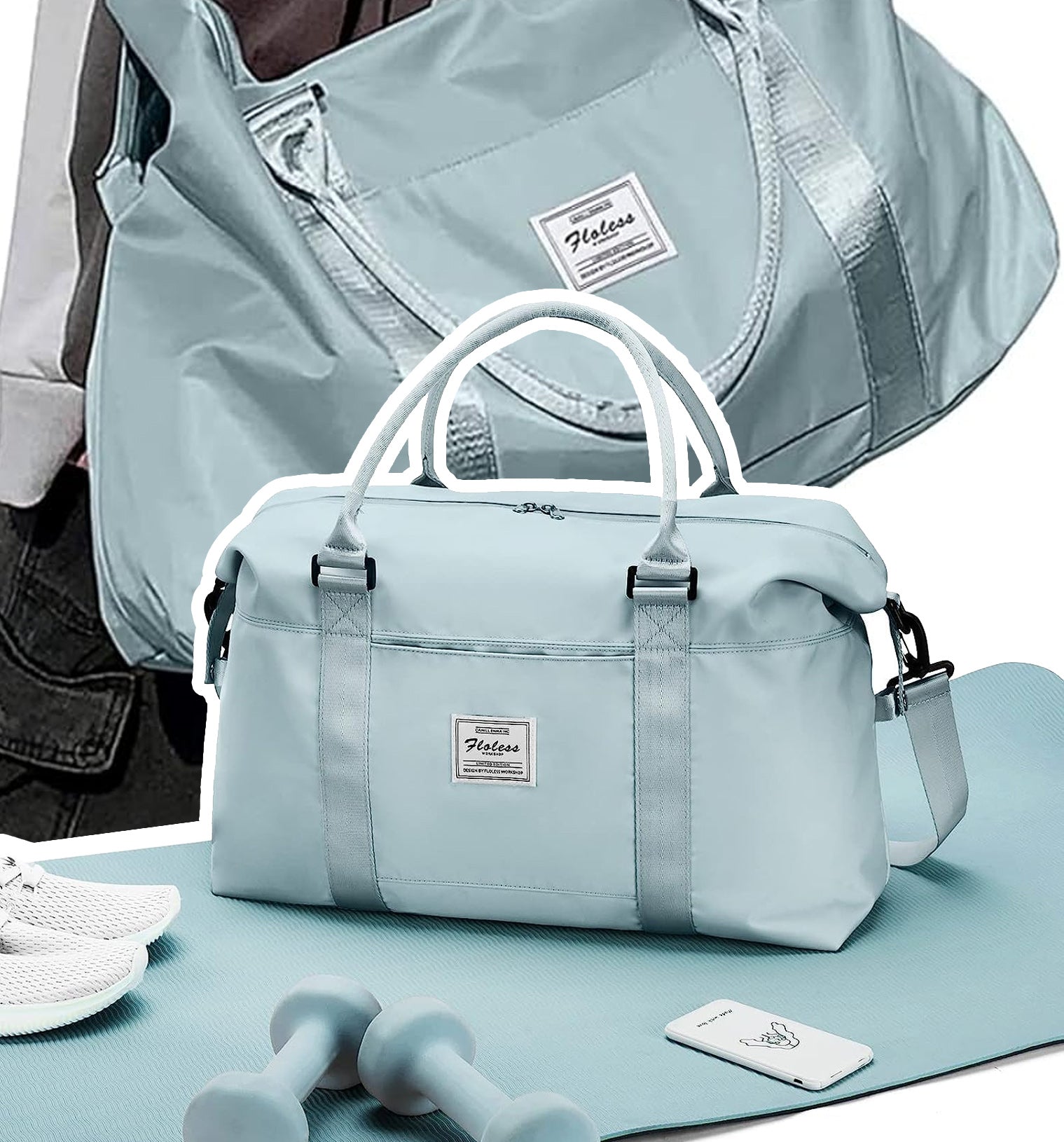 Sac de sport 48x28x17cm tissu oxford vert respirant et imperméable séparation humide et sèche sac de voyage pour femme sac à main