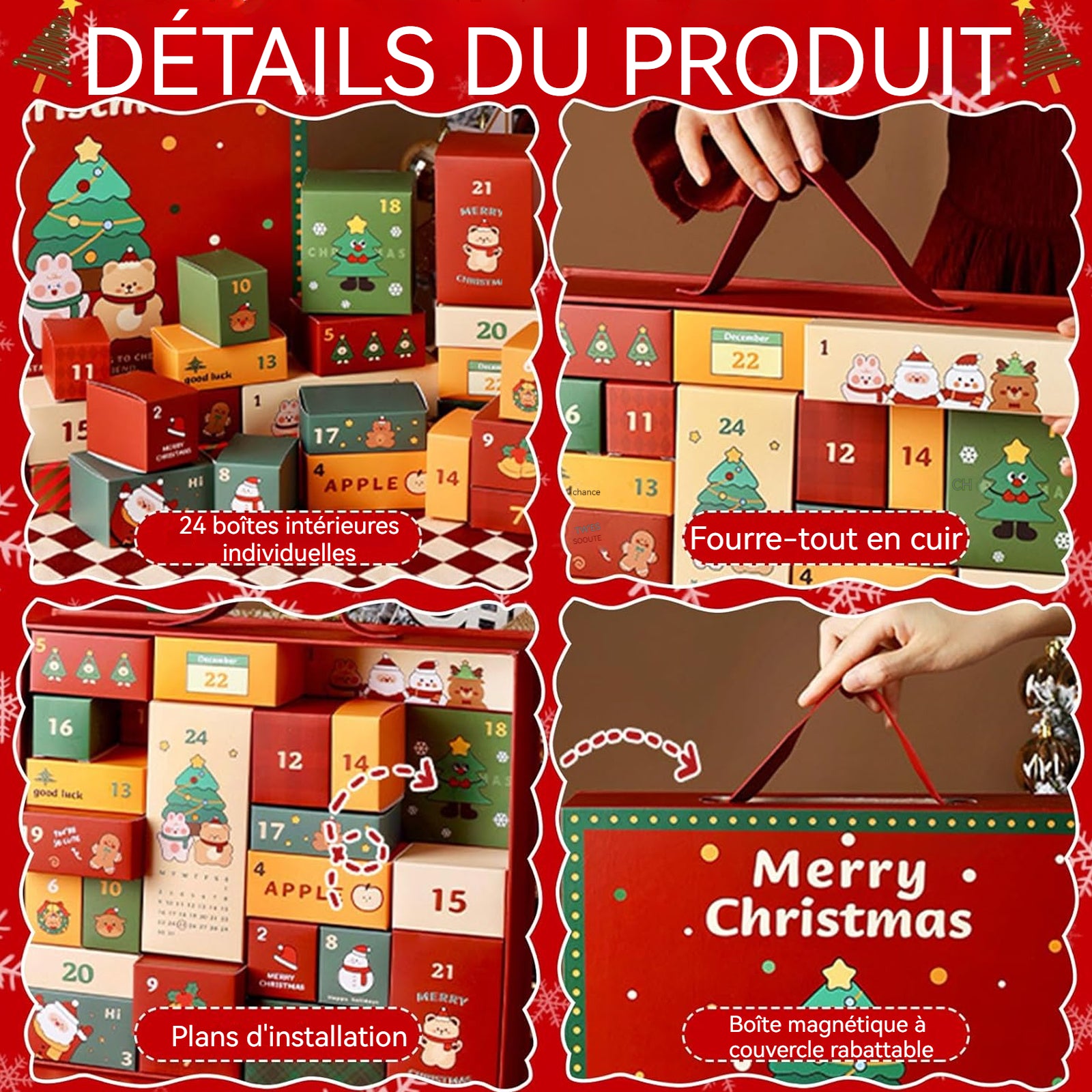Calendrier de l'Avent à remplir avec 24 boîtes vides emballage de noël à remplir soi-même pour hommes femmes et enfants DIY noël
