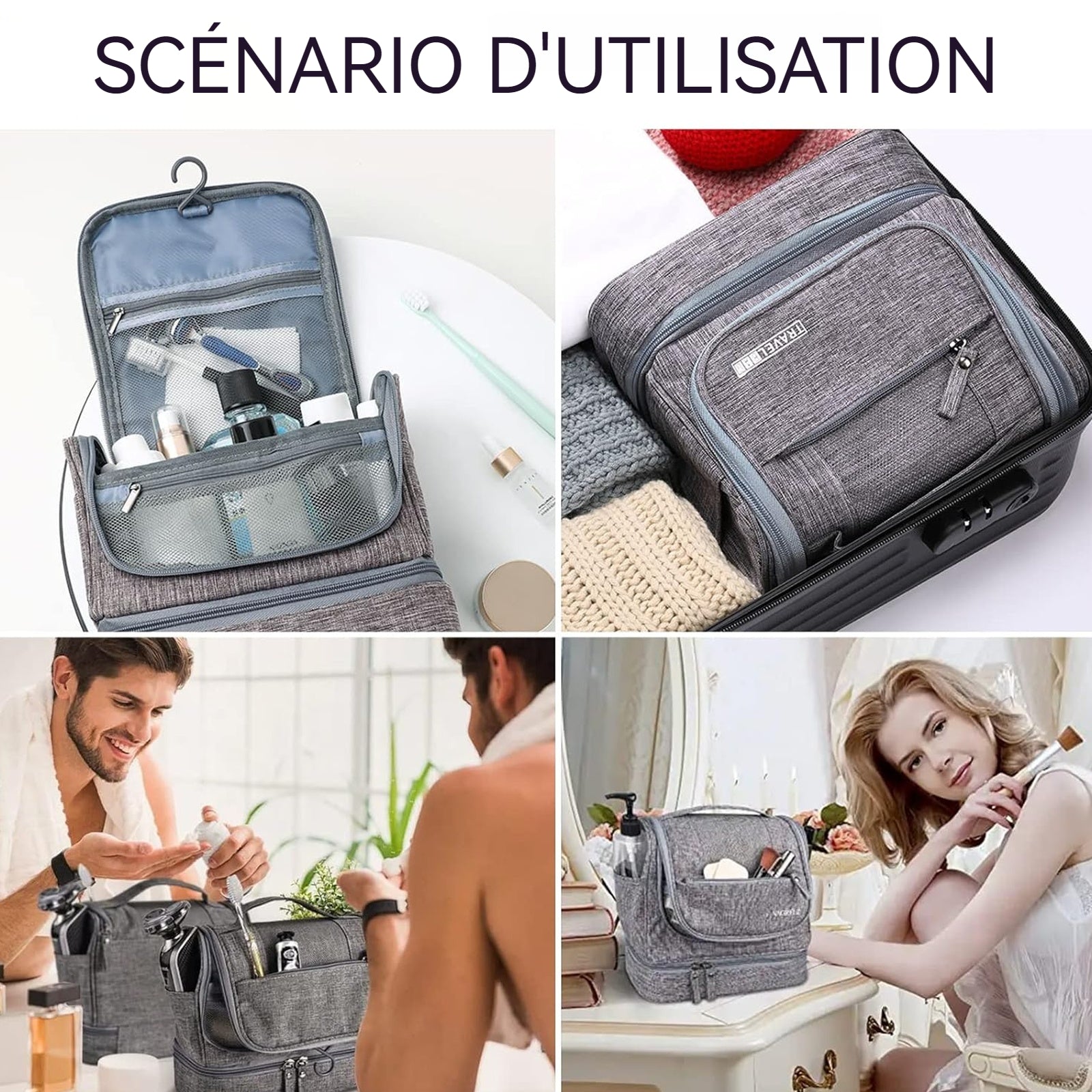 Trousse de toilette 13x21x25cm 600D toile oxford suspendu trousse de maquillage étanche sac de voyage organisateur avec poignée