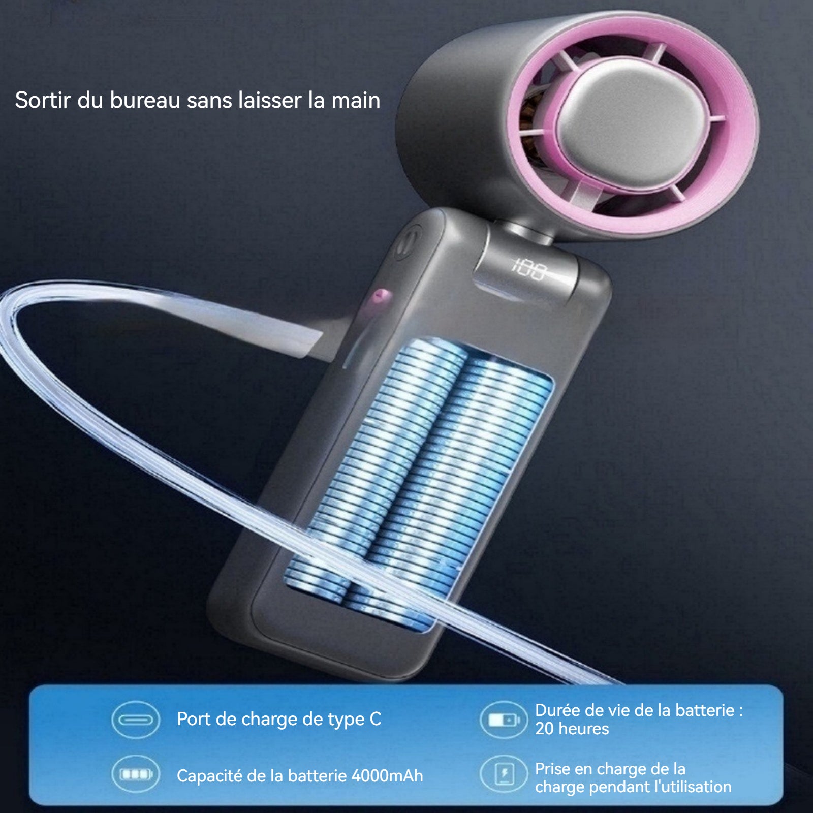 Ventilateur portatif extérieur à grande vitesse de bureau suspendu au cou pliable réfrigération à grande vitesse intérieure noir