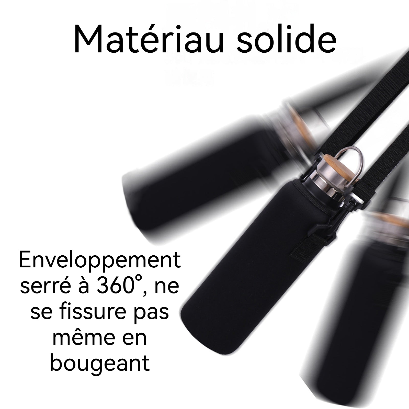 Housse verre d'eau anti-chute et isolation thermique adapté aux tasses de 1500 ml facile à transporter matériau durable noir
