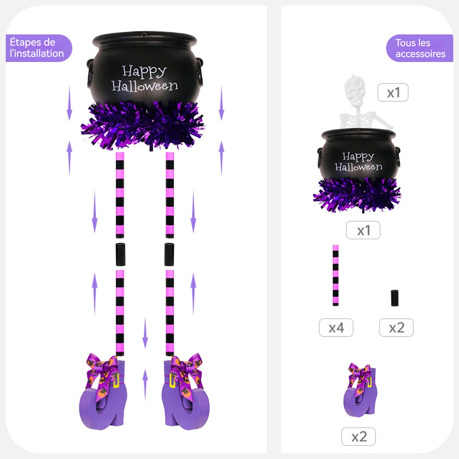 Halloween 60 x 17,5 cm pot de bonbons de sorcière squelette qui brille dans le noir décoration hauteur réglable exterieur decoration