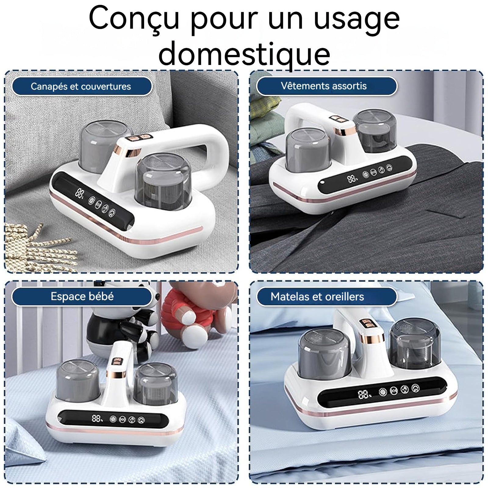 Aspirateur anti acariens 10000pa avec lumière UV et Technologie ultrasonique avec Capteur d'Acariens et écran numérique Intelligent
