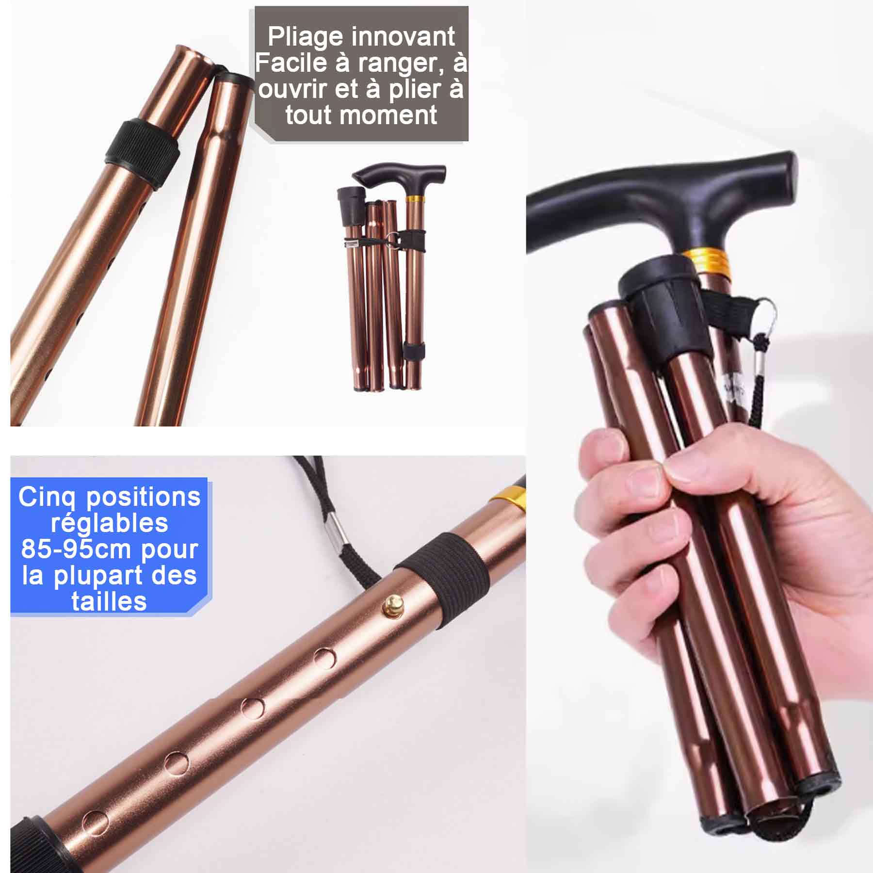 Batons de randonnée 27-95cm bâton de trekking pliable télescopique fibre bâtons de trekking rétractables canne de marche pliable